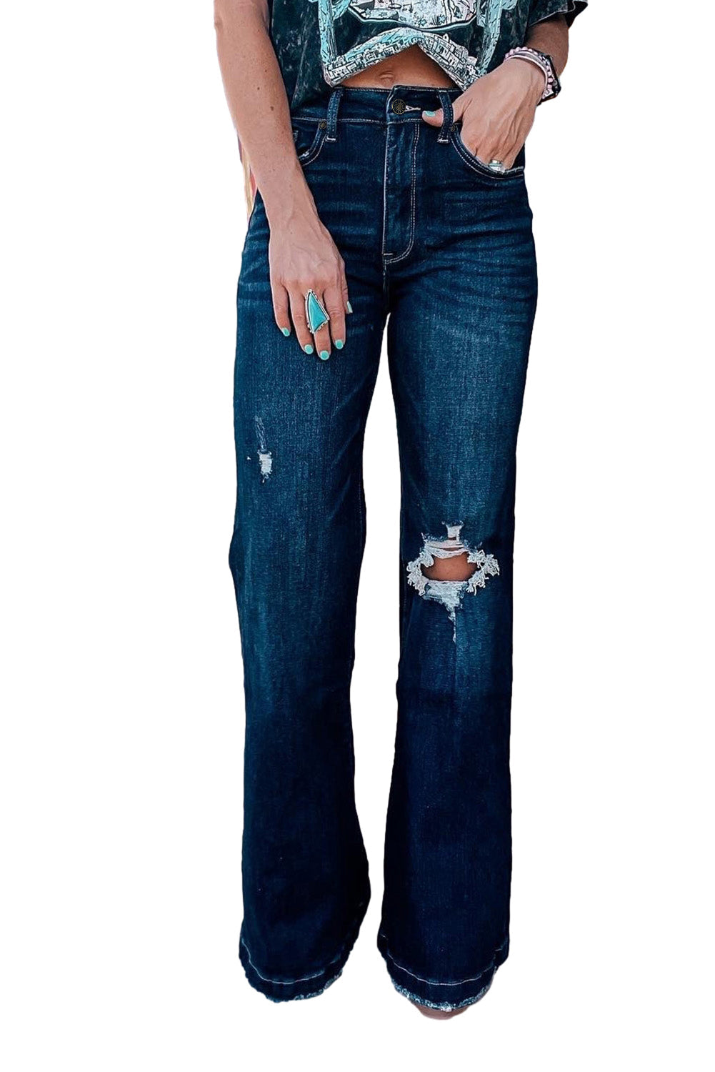 Jeans for Women Ripped Flared High Rise