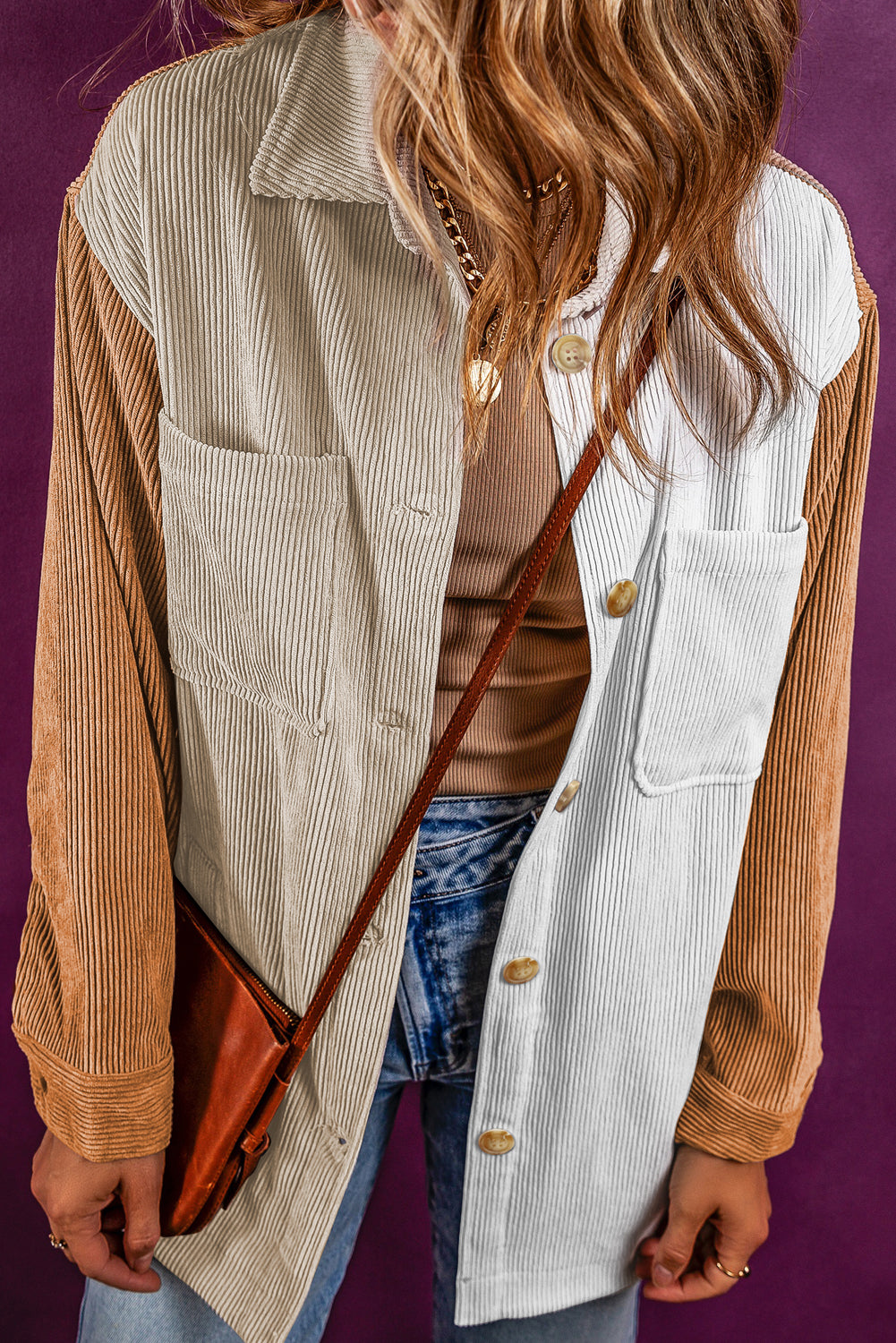 Women's Shacket Featuring Cord Loose Shirt