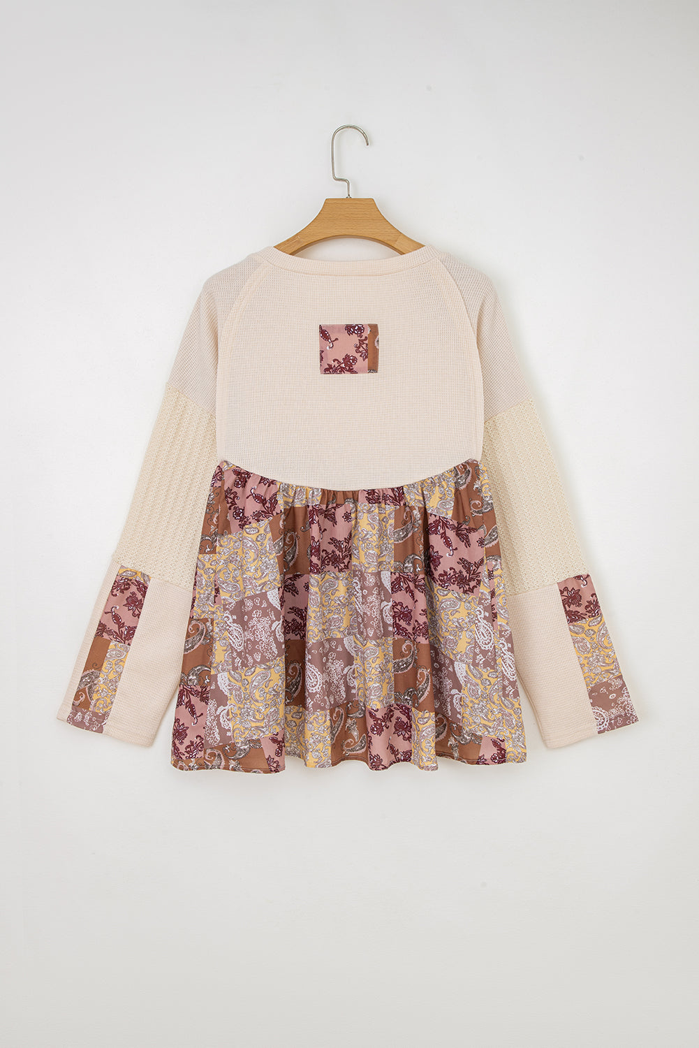 Paisley Contrast Ethnic Print Patchwork Long-Sleeved Loose Top