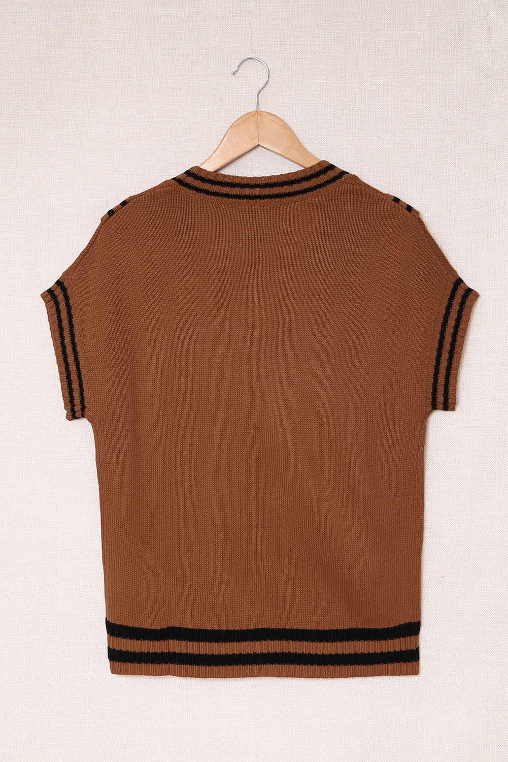 Women's Sweater with Stripes Trims Short-Sleeve