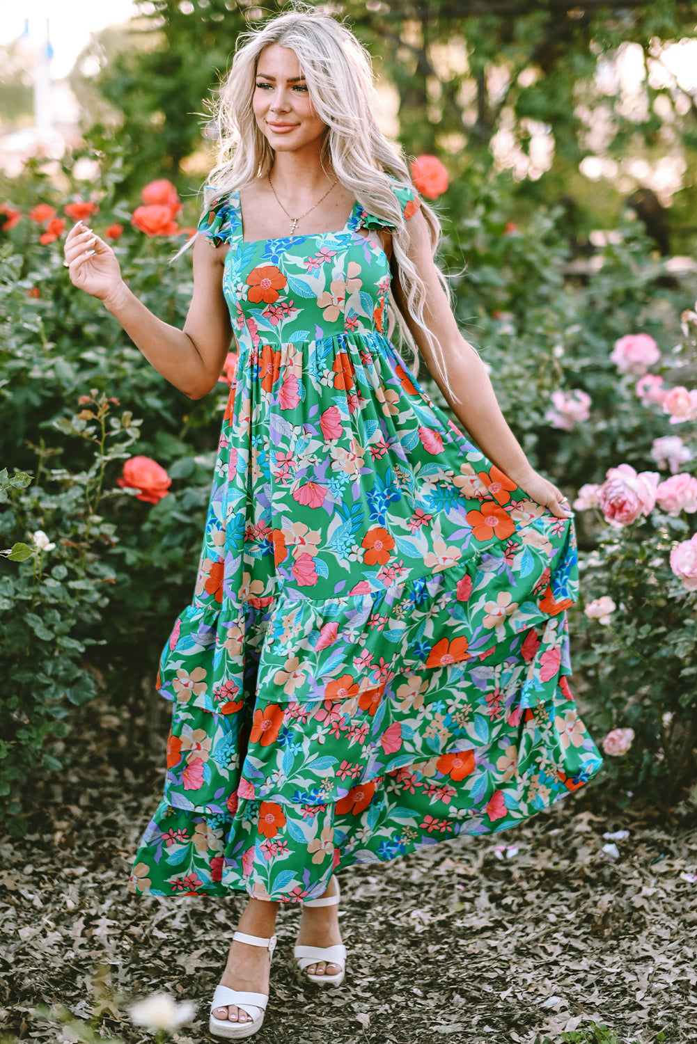 Women's Dresses Featuring Maxi Floral-Print Print Sleeveless