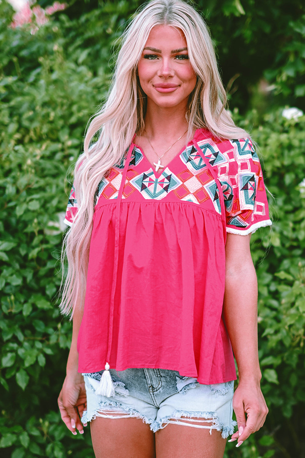 Women's Geometric Embroidered Blouse