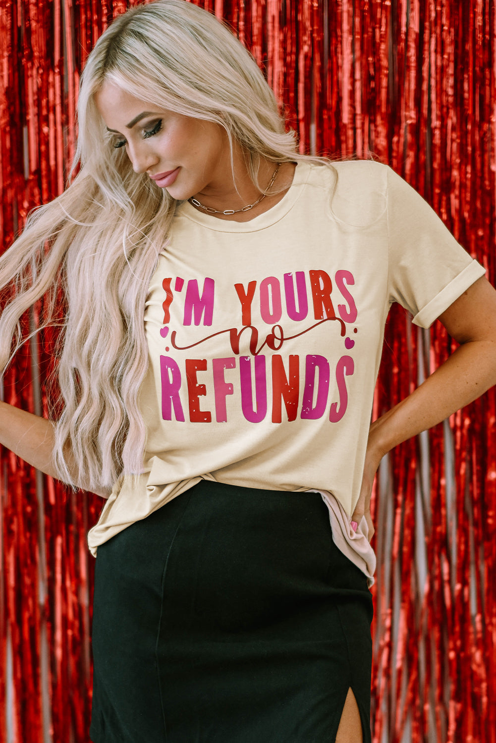 Tee for Women Graphic-Print I'm Yours No Refunds Crew Neck