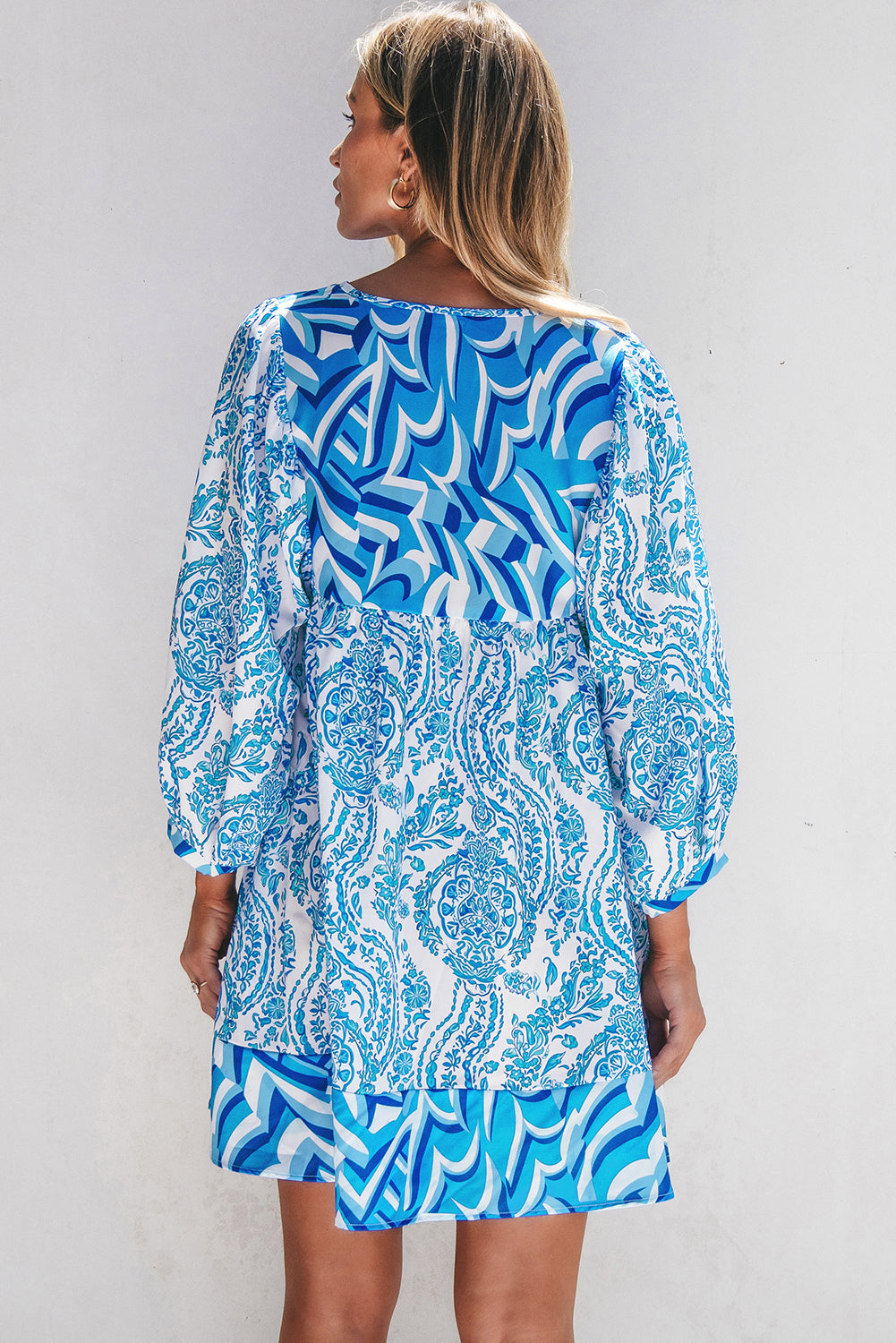 Women's Mini Dress with Flared Bohemian Puff Tie-Front