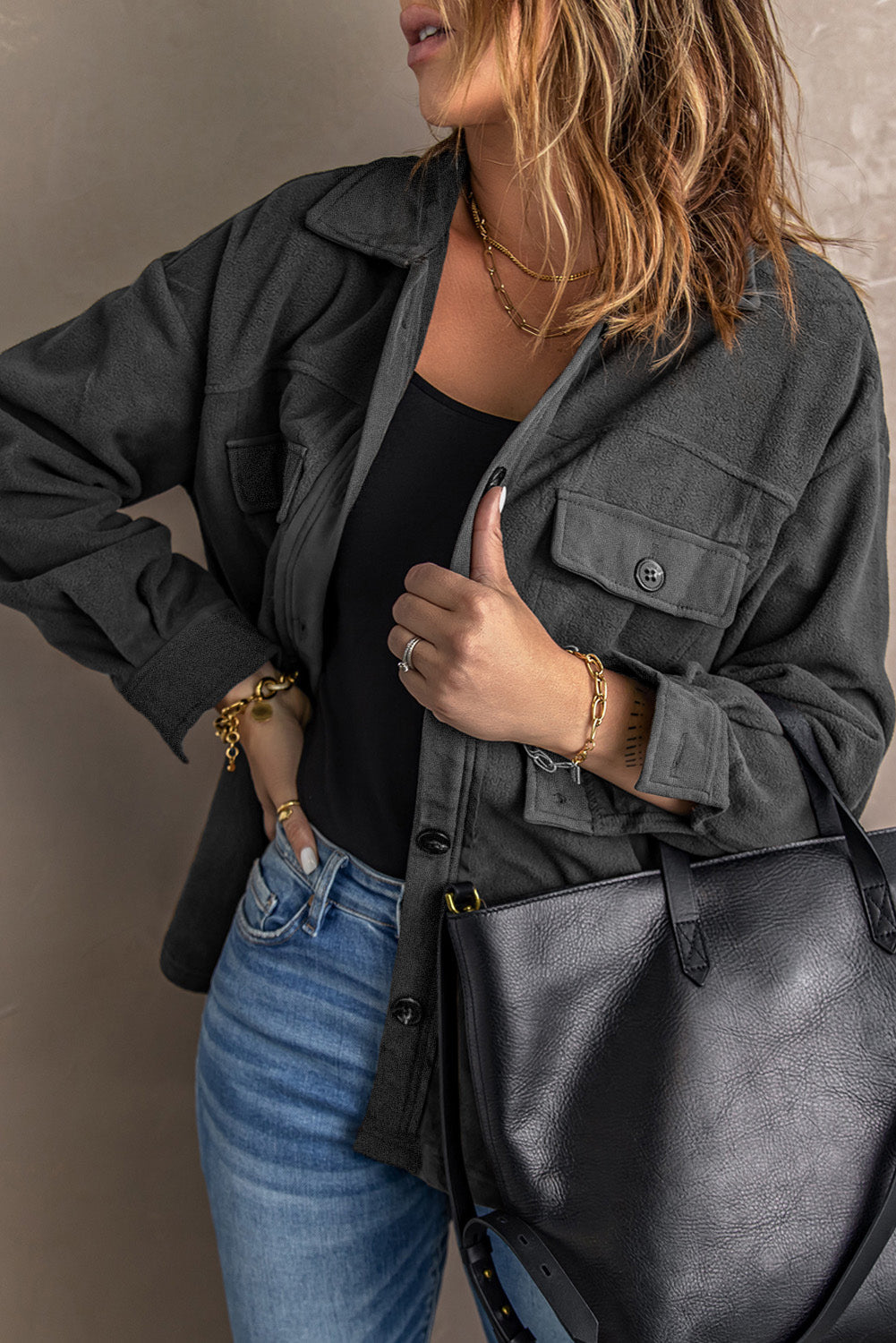 Women's Turn Down Collar Shirt Jacket