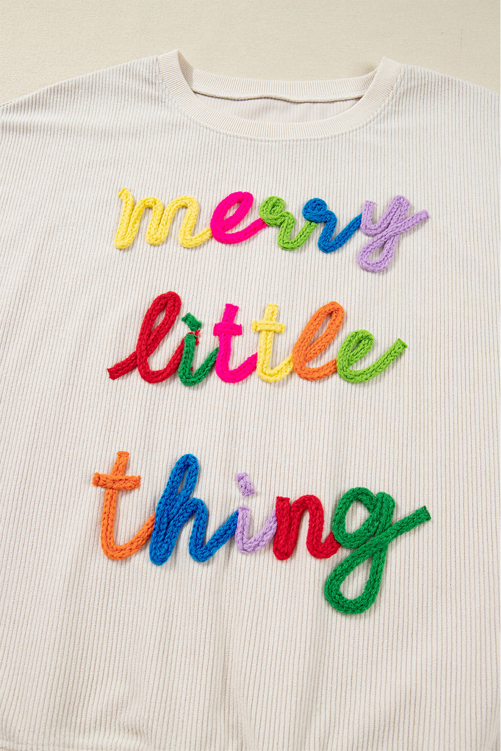 little thing merry thing Corded Letter Graphic Rib-Knit Loose Sweatshirt