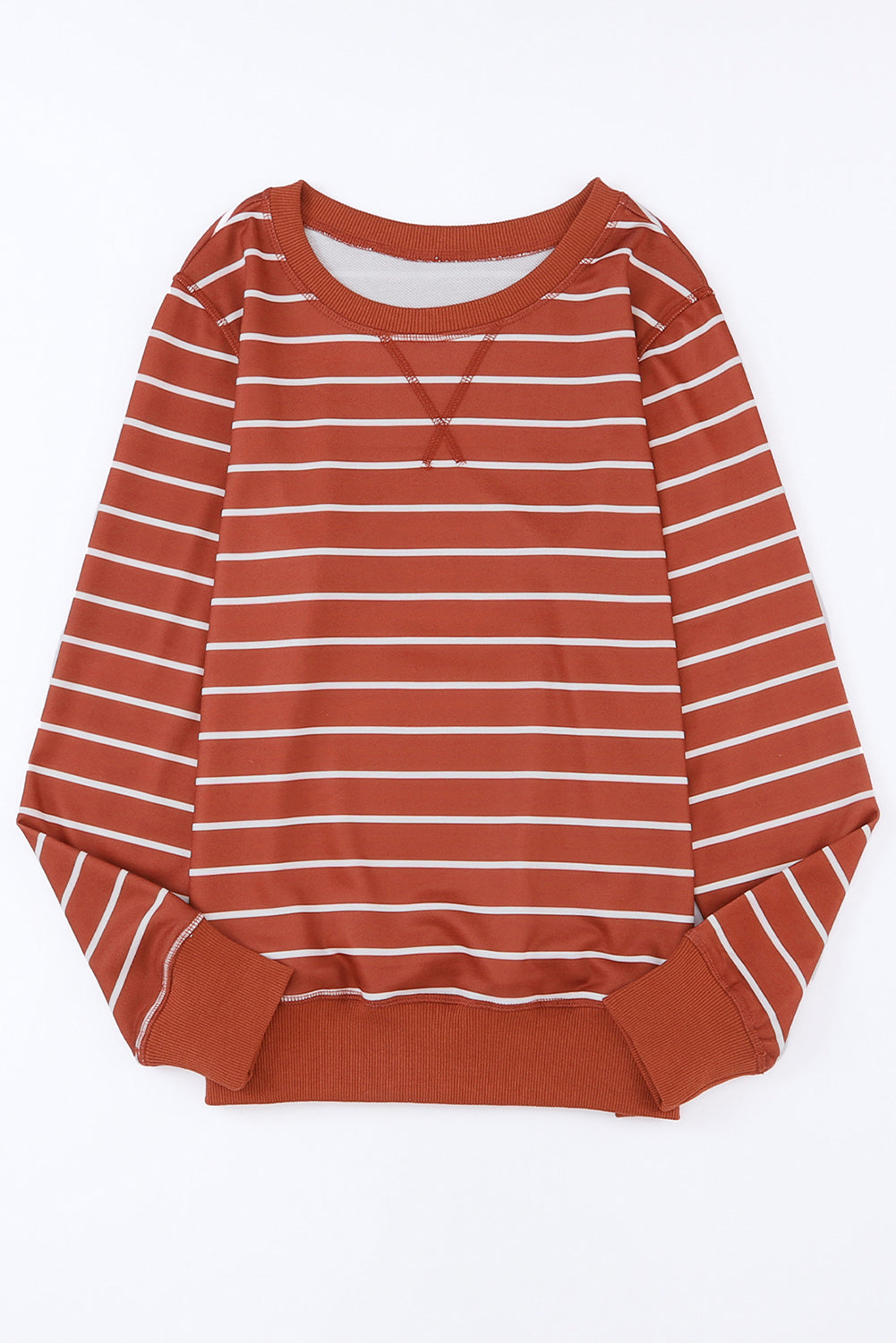 Women's Striped Rib-Knitted Trim Long-Sleeve Top