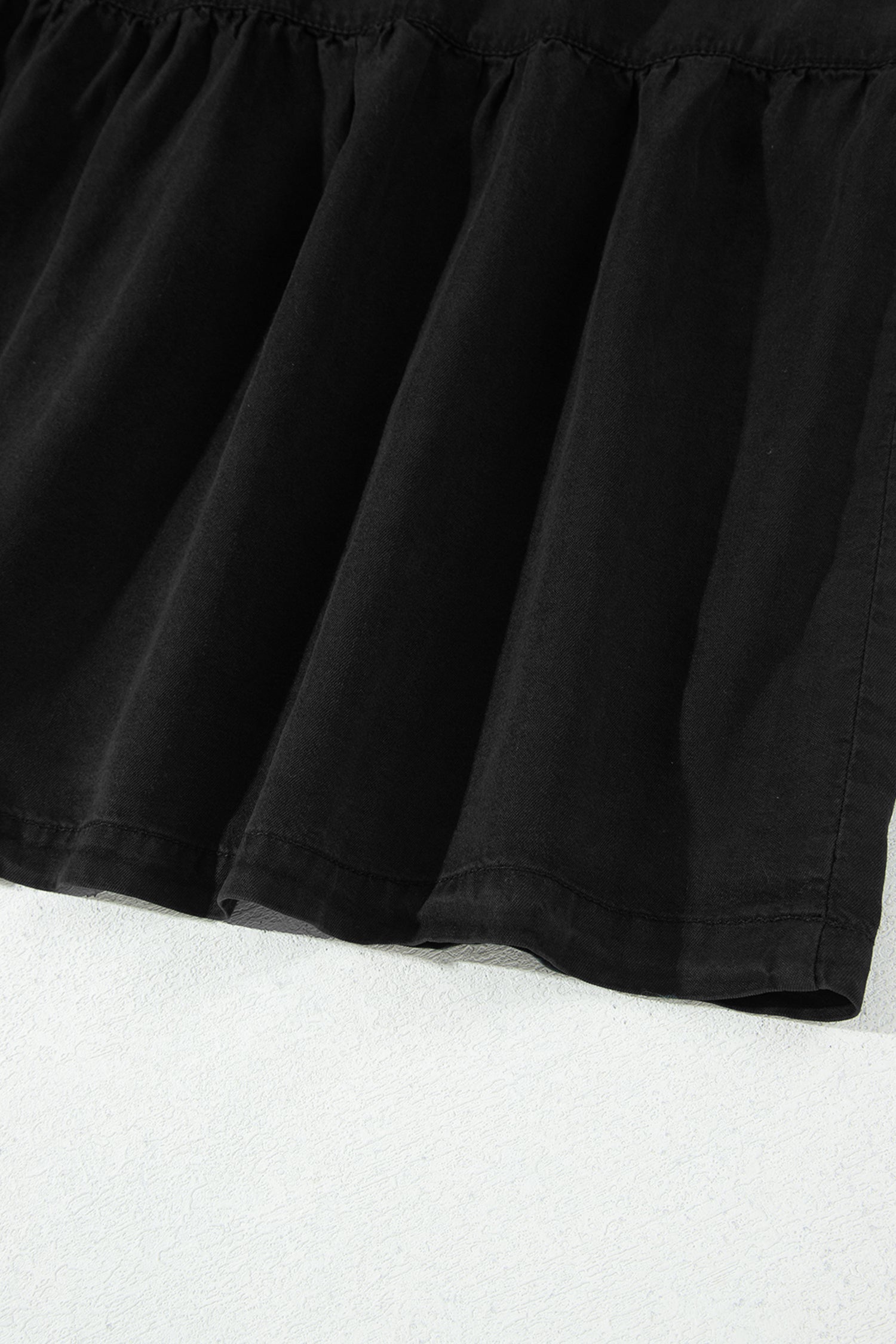 Waist Ruffled Elastic Ruffled Tiered Flared Denim Maxi Skirt in Black