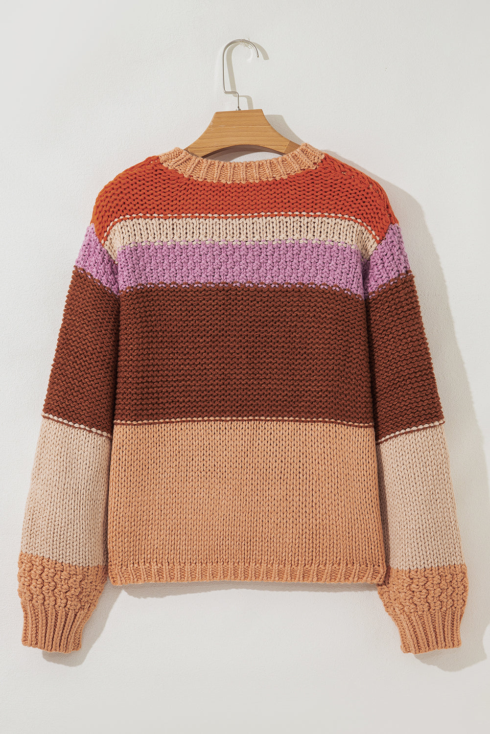 Cropped Colorblock Drop-Shoulder Chunky Knit Knit Top