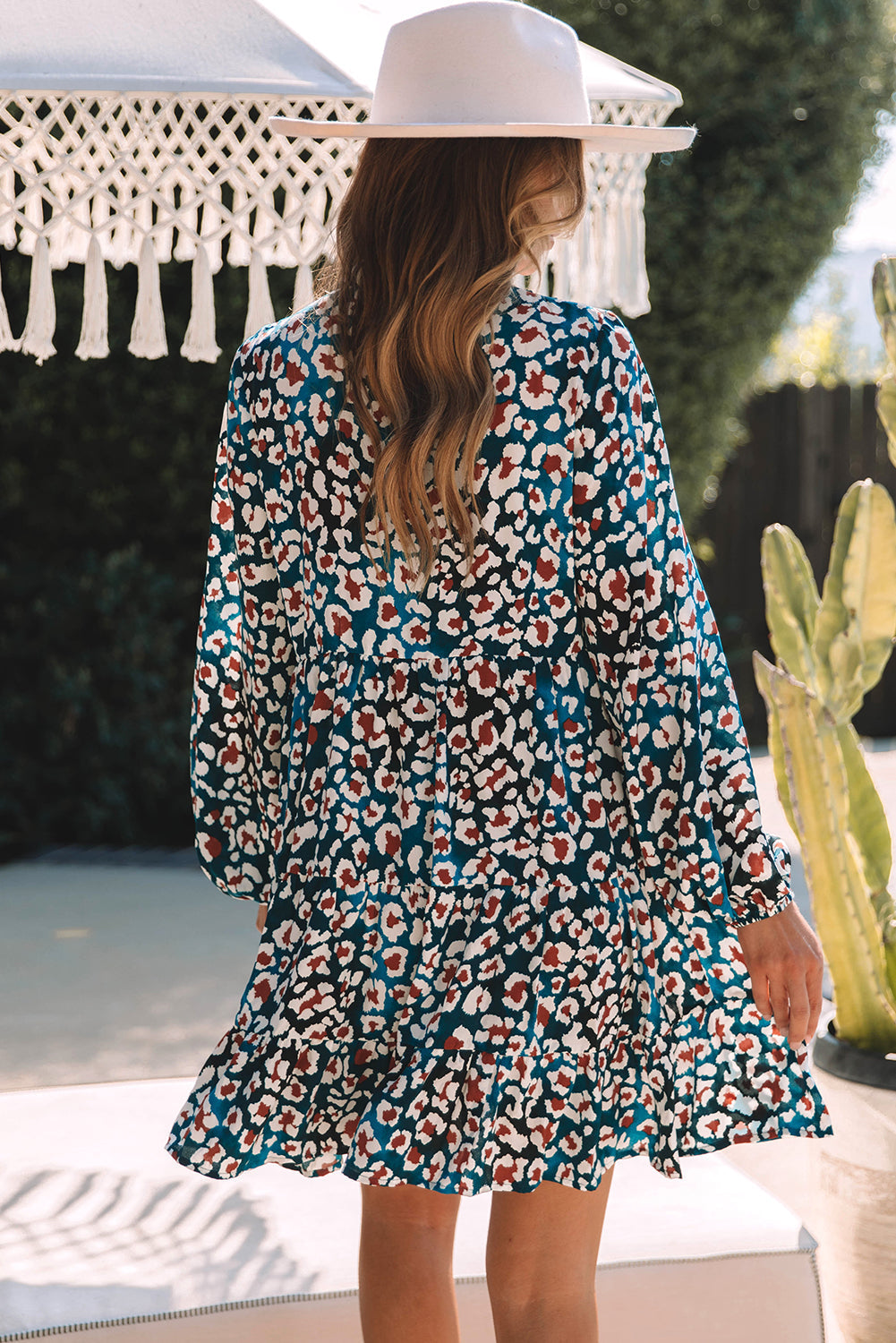 Women's Ruffle-Trimmed Bubble Sleeve Shirt Dress