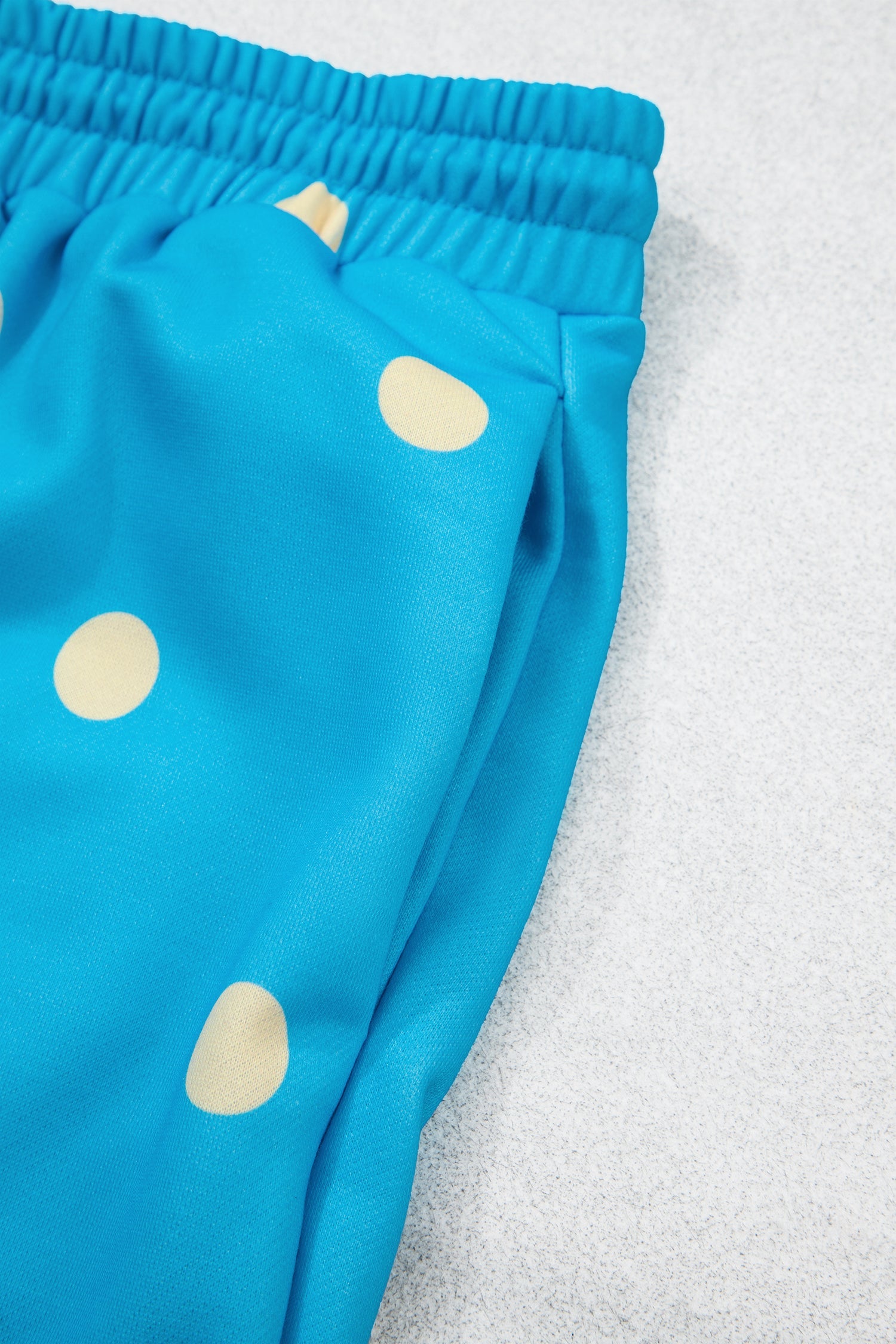 Drawcord Polka-Dot Hooded Long-Sleeved Plus Size Set in Blue