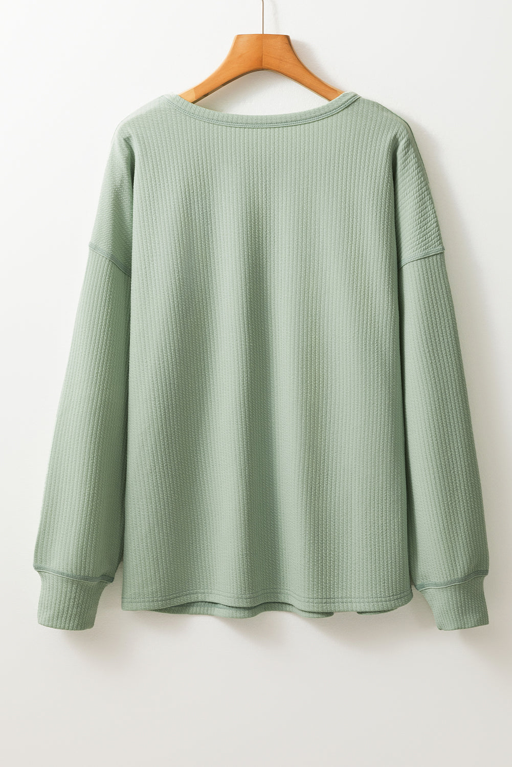 Solid Color Corded Drop Shoulder Long Sleeve Top