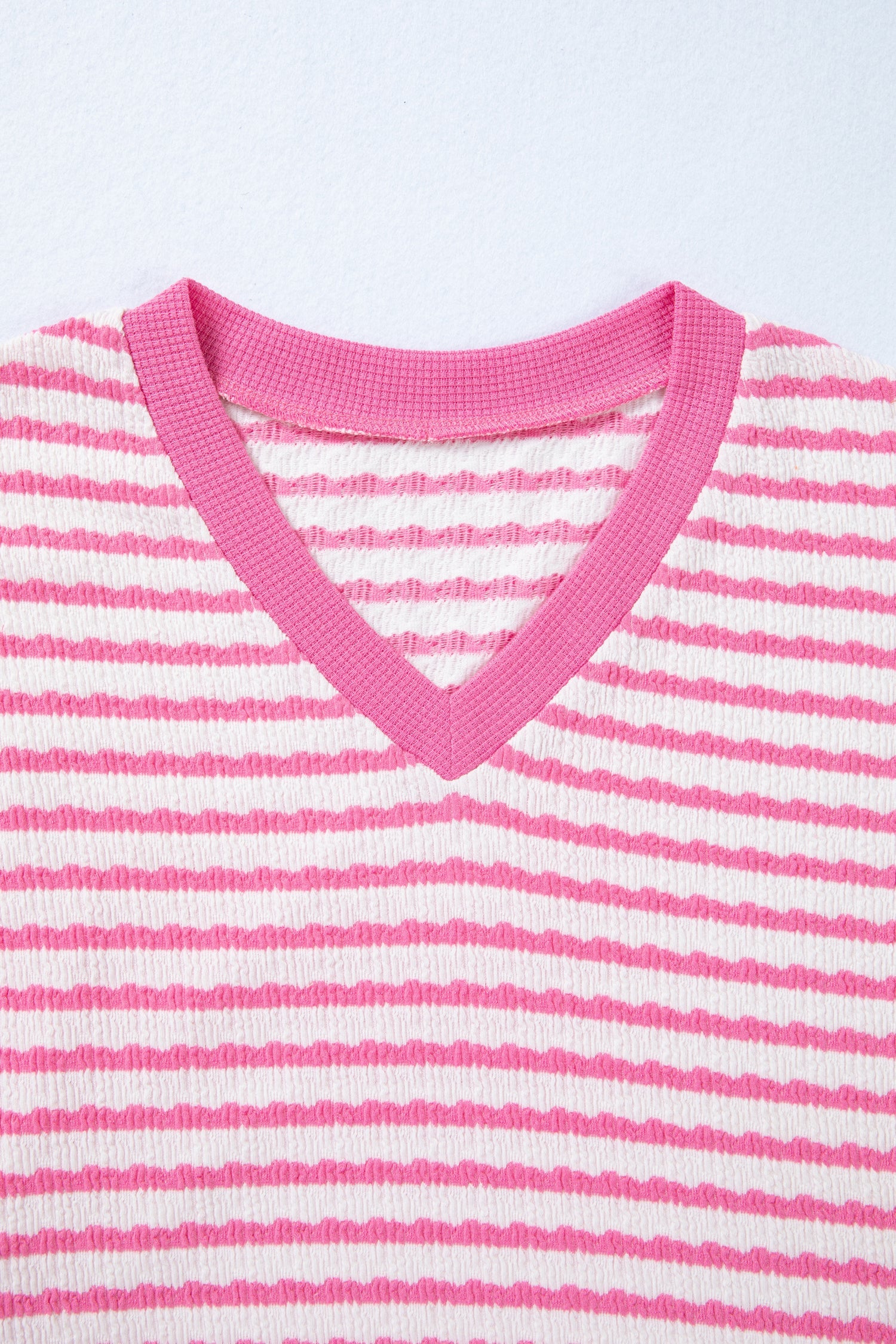 Cute Knit Pink Textured Contrast Trim Short-Sleeved Top