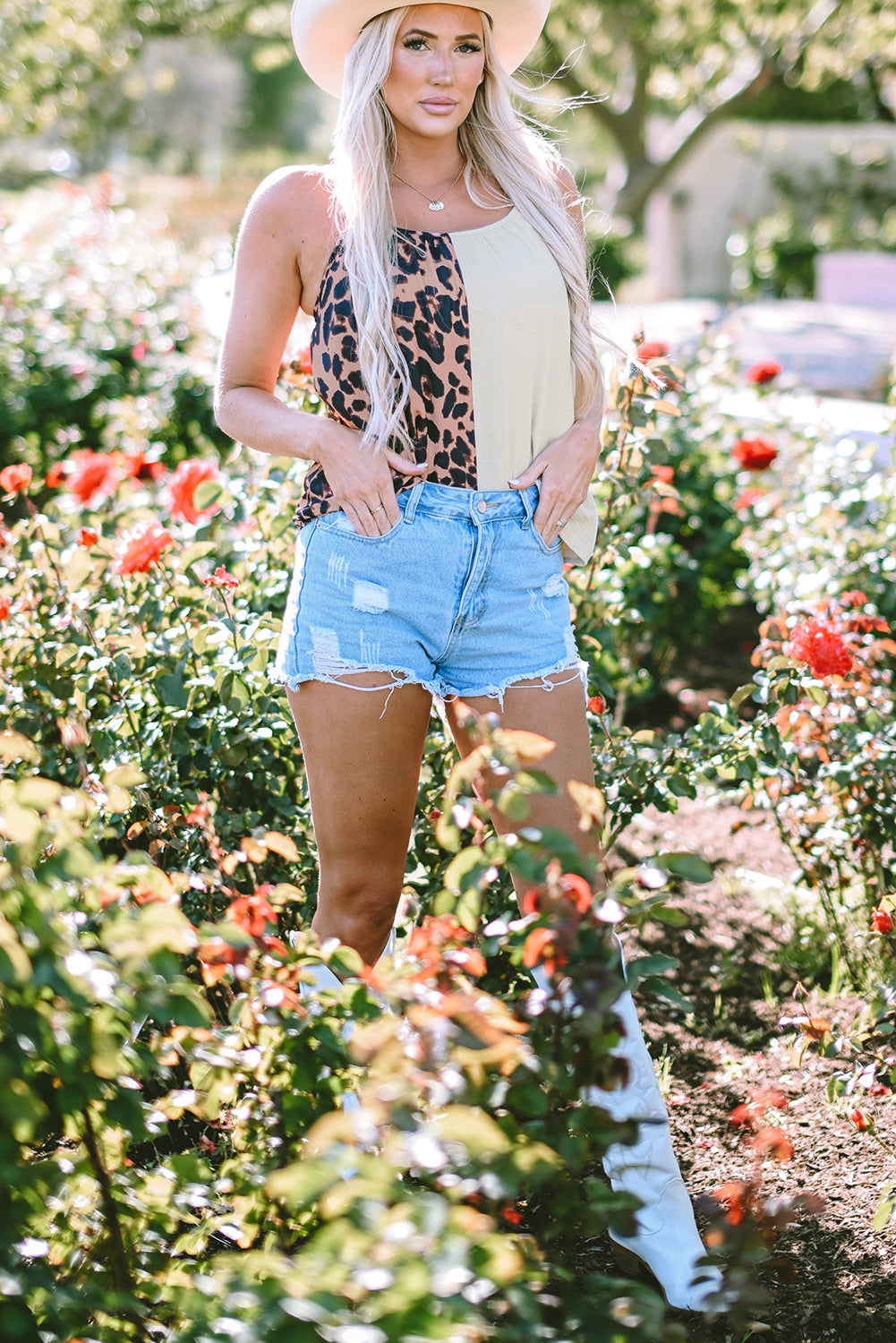 Women's Patchwork Spaghetti Strap Tank Top