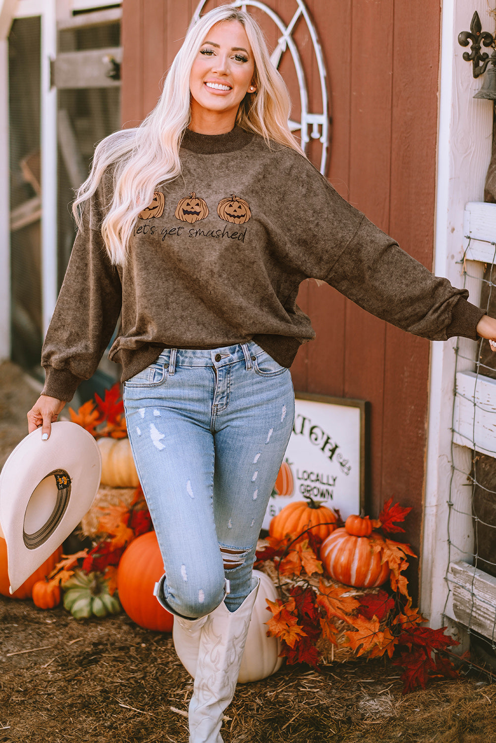 Women's Graphic Sweatshirt Featuring Let's Get Smashed Pumpkin