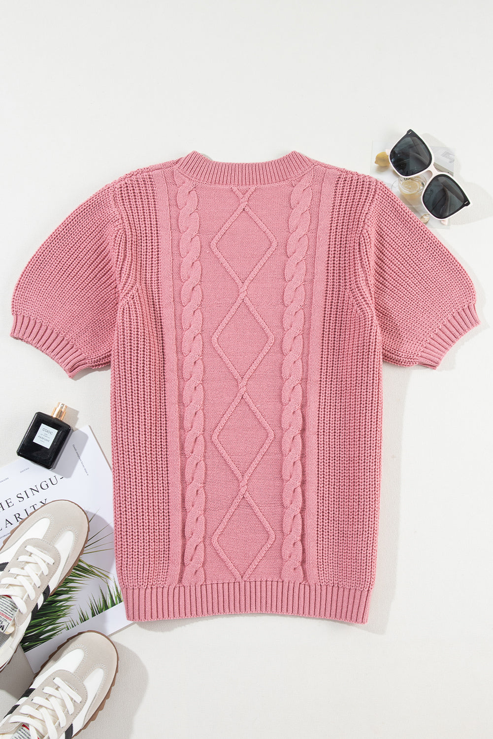 Cable Knit Short Sleeve Sweater