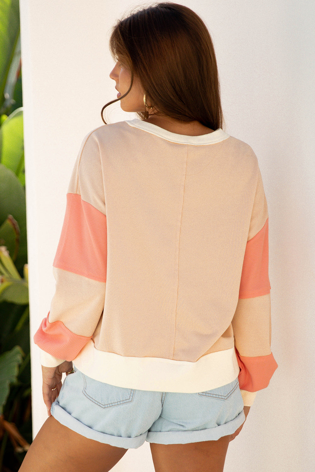 Colorblock Textured Patchwork Pullover Sweatshirt