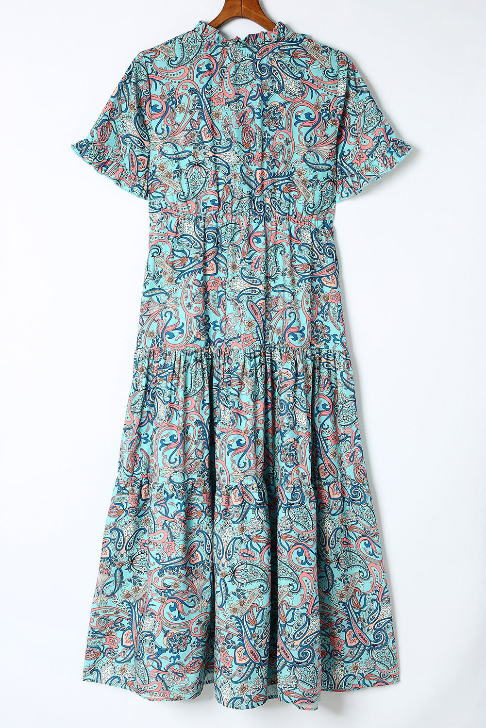 Women's Maxi Dress with Paisley Bohemian Ruffle-Trimmed Layered