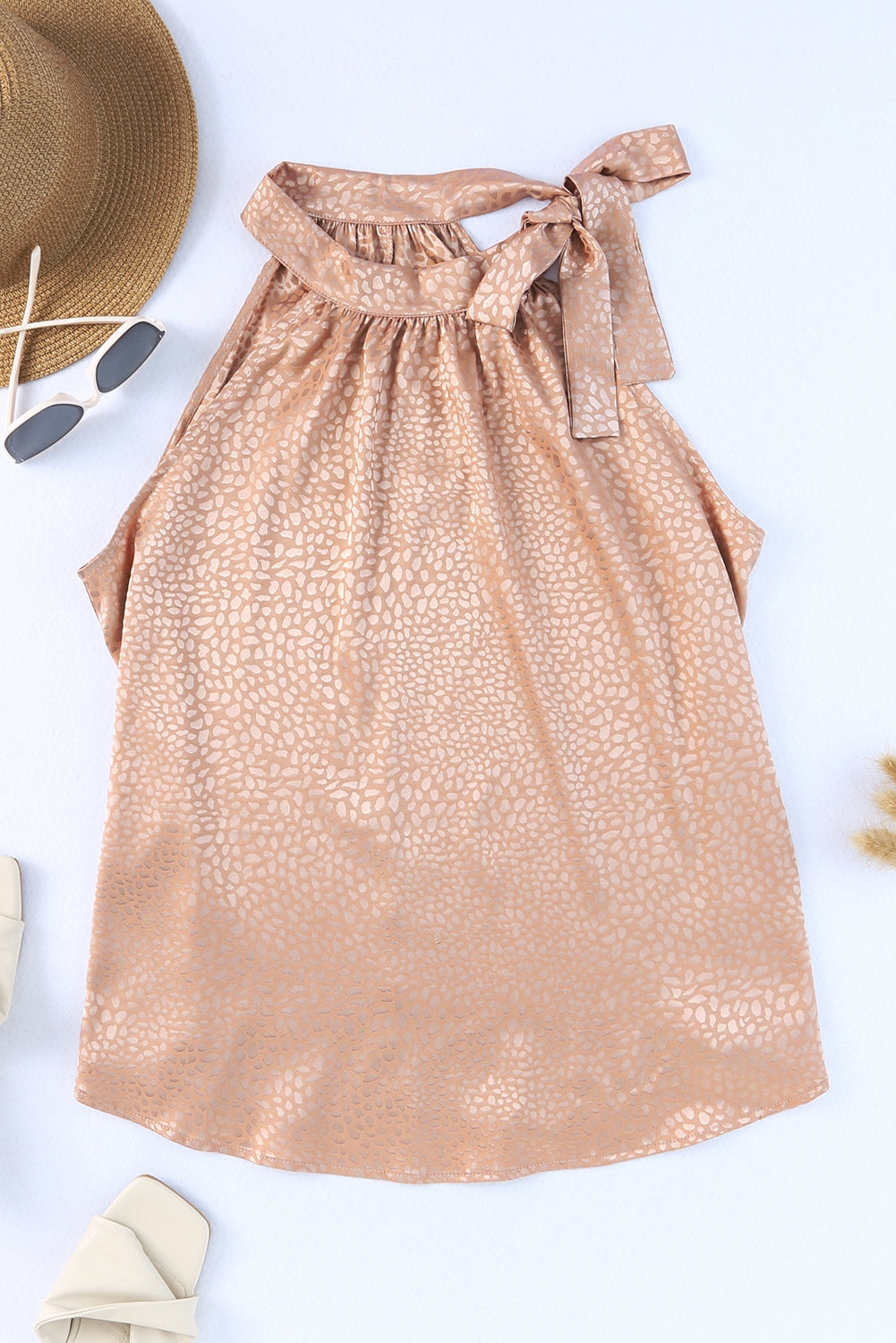 Women's Tank Top Featuring Sleeveless Tie Mock Neck