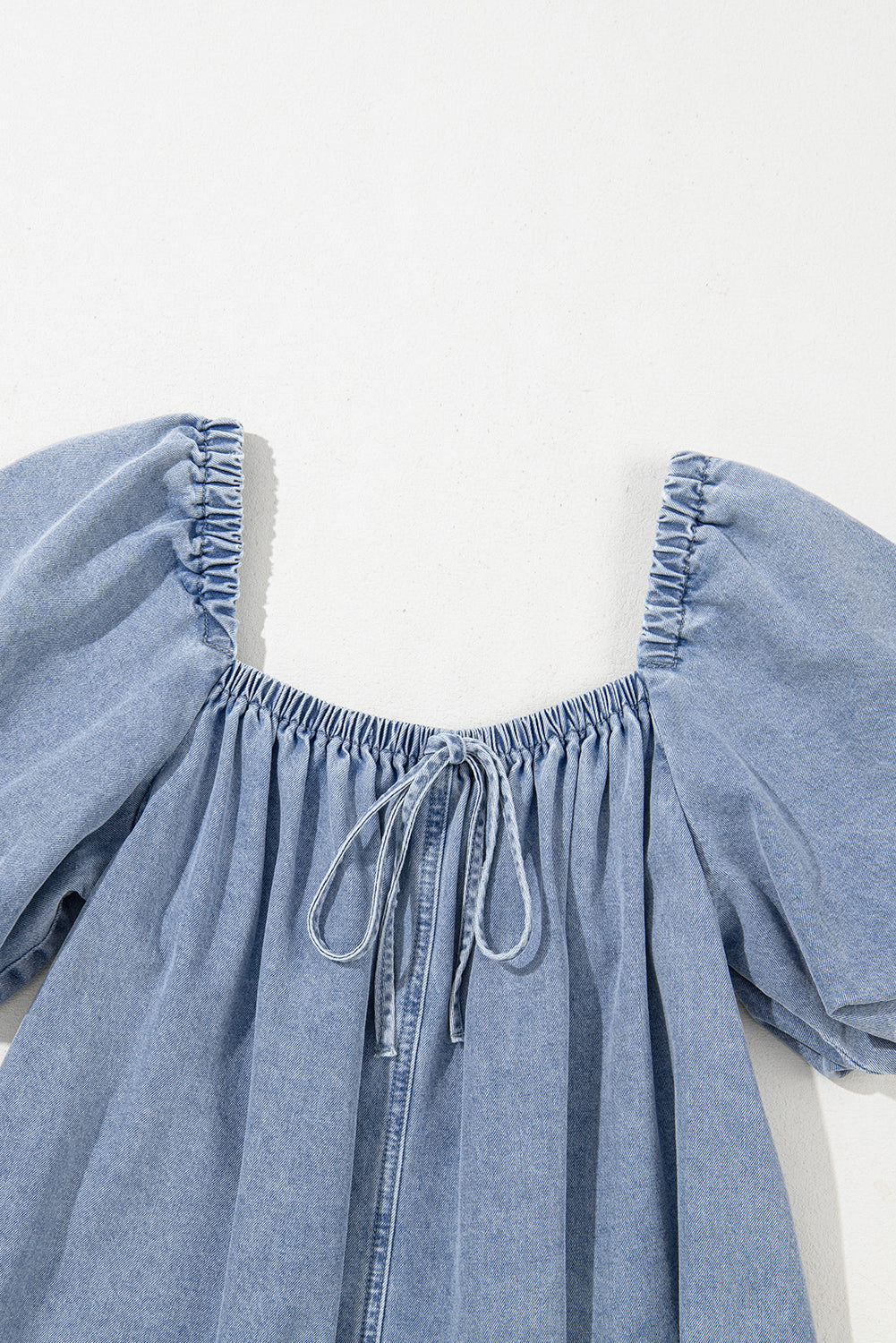 Bubble Neck Sleeve Square Denim Babydoll Dress