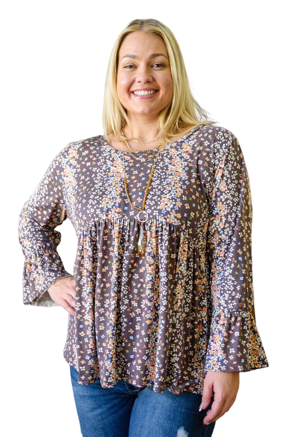 Women's Blouse with Floral-Print Plus Size Babydoll