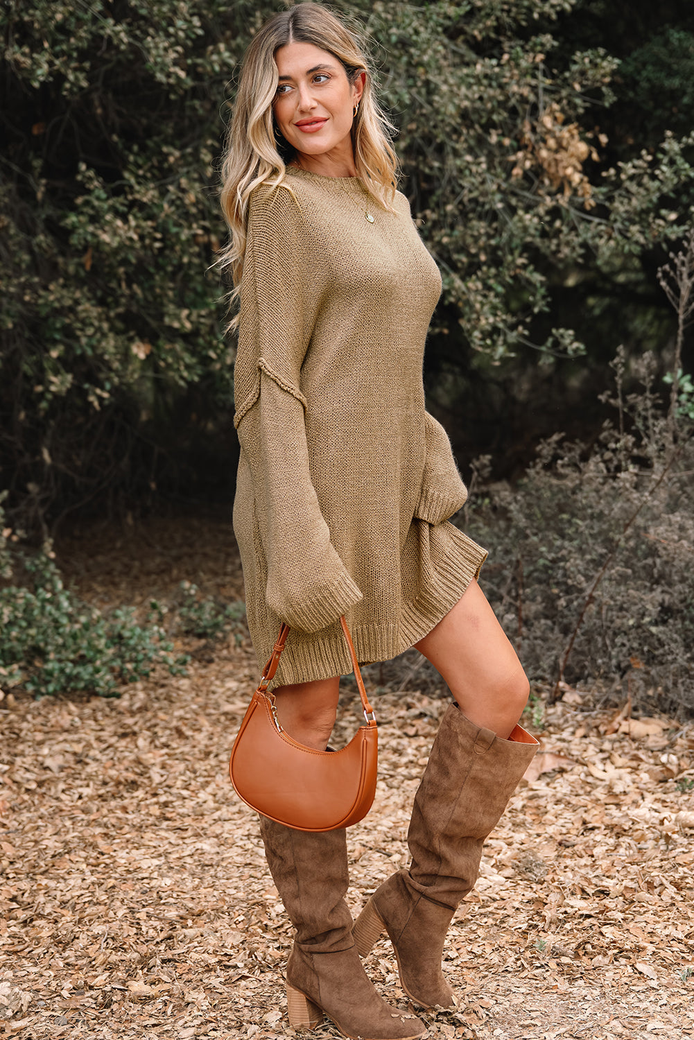 Drop-Shoulder Slouchy Oversize Slouchy Knit Top Dress
