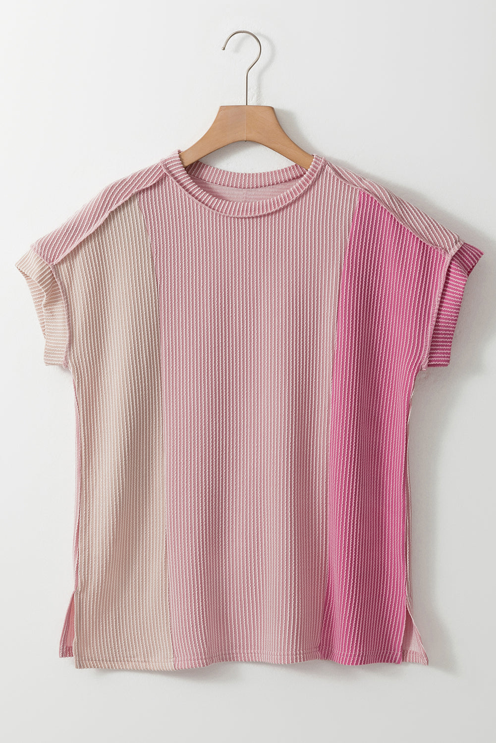 T Shirt for Women Crew Neck Textured Color-Block