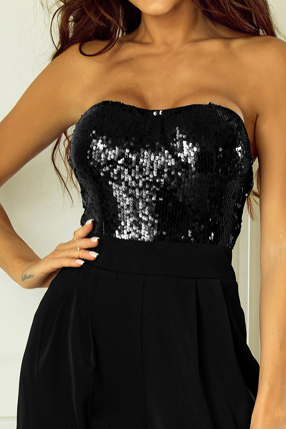 Women's Sequin Tube Top Wide Leg Jumpsuit