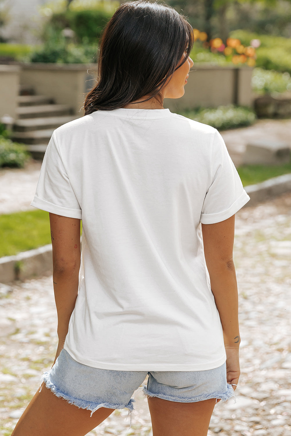 Women's T Shirt Featuring He Is Risen Floral-Print Print Round Neck