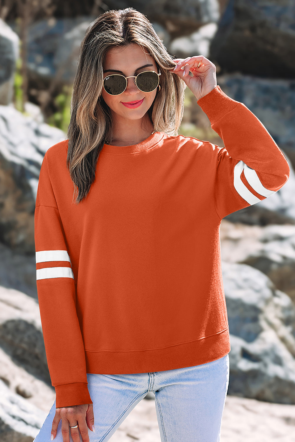 Detail Varsity Striped Drop-Shoulder Roomy Sweatshirt