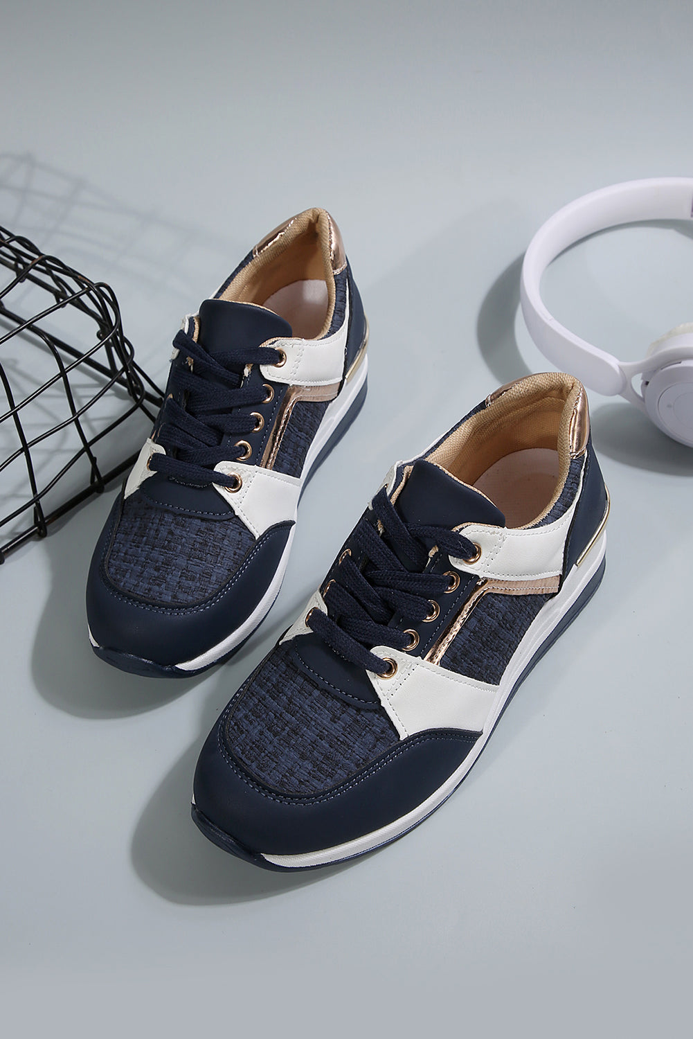 Glitter Patched Lace-up Wedge Sneakers Style
