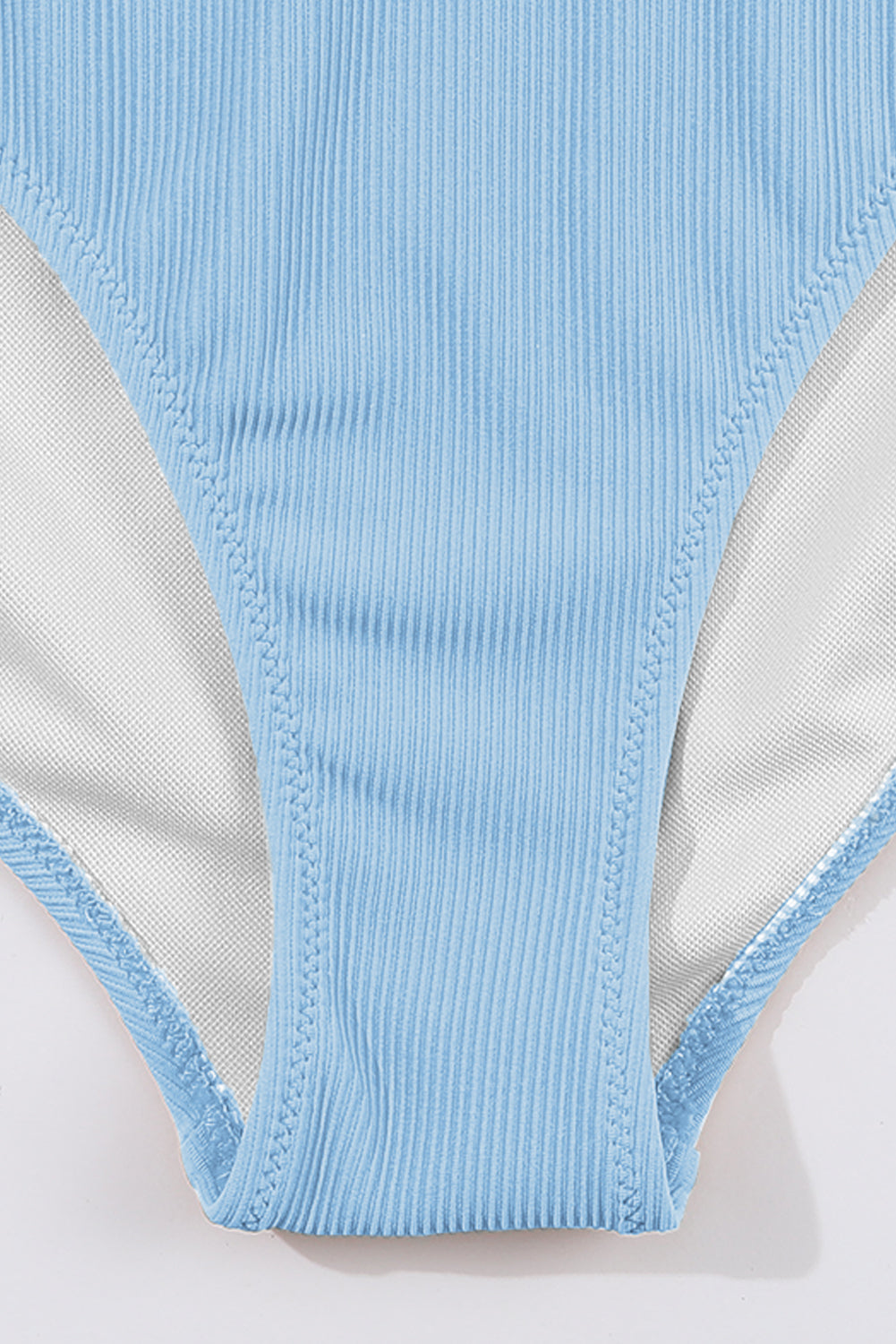 Stylish Rib-Knit Contrast Trim Spaghetti Straps 2pcs Bikini Swimsuit in Beau Blue