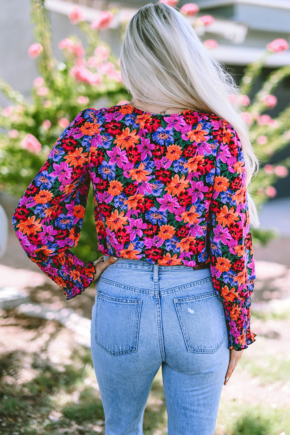 Women's Bodysuit with Wrap Long-Sleeve Floral-Print