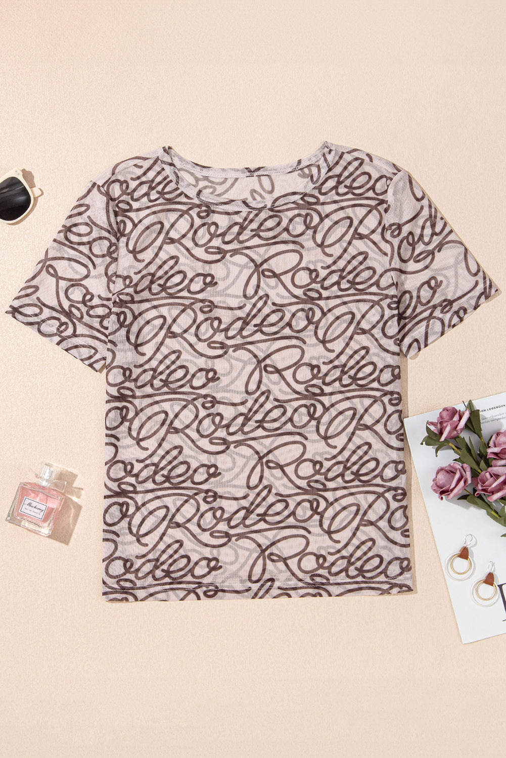 Rodeo Print Round Neck Slim Fit Mesh T Shirt