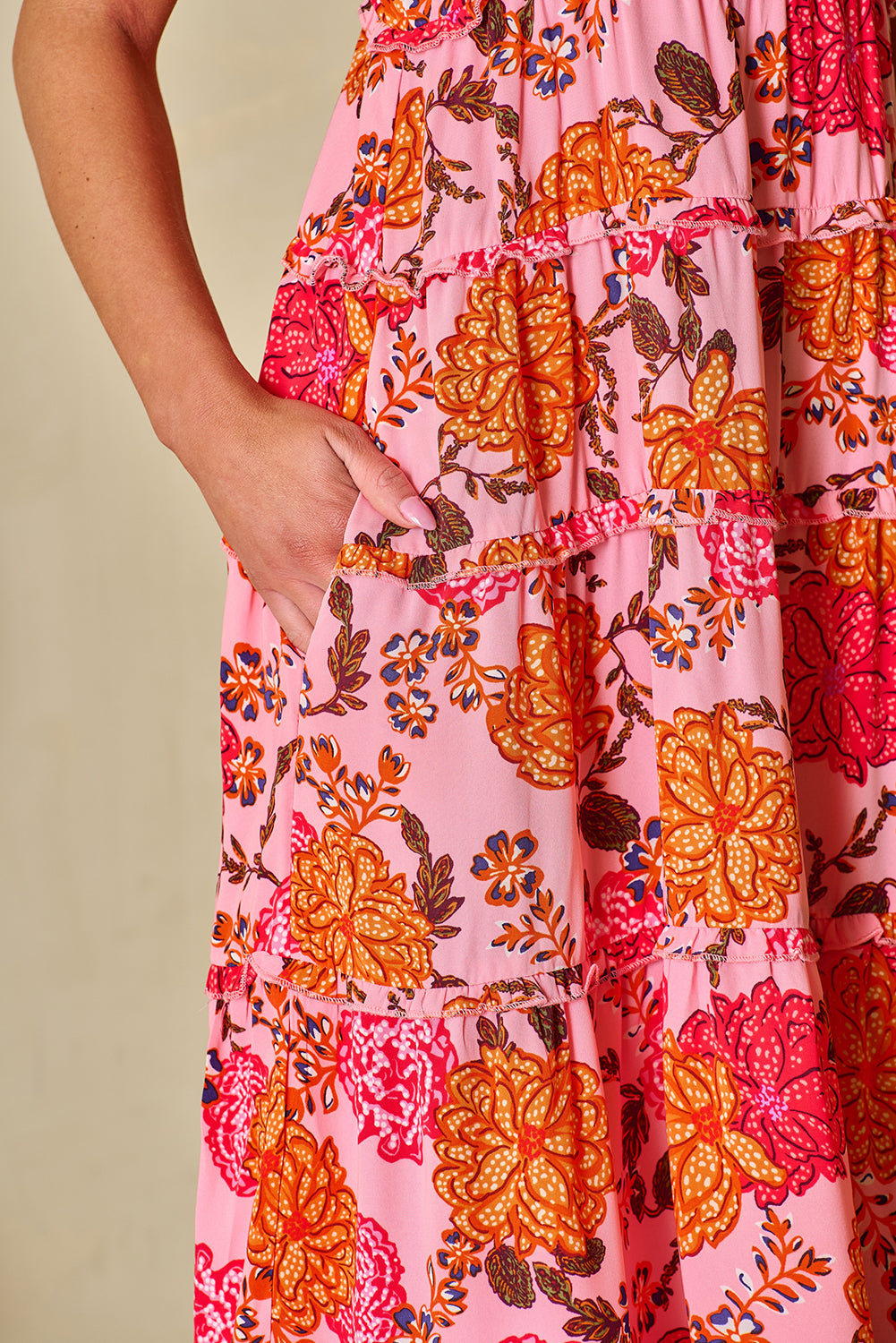 Midi Dress for Women Ruffle-Trimmed Layered Floral-Print