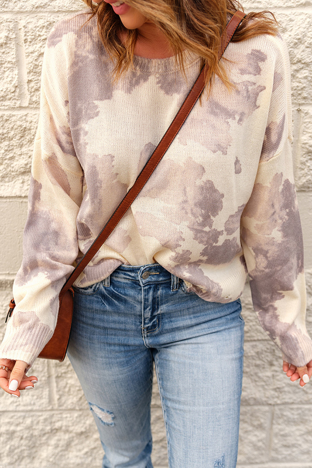 Women's Sweater with Stain Washed Tie Dye