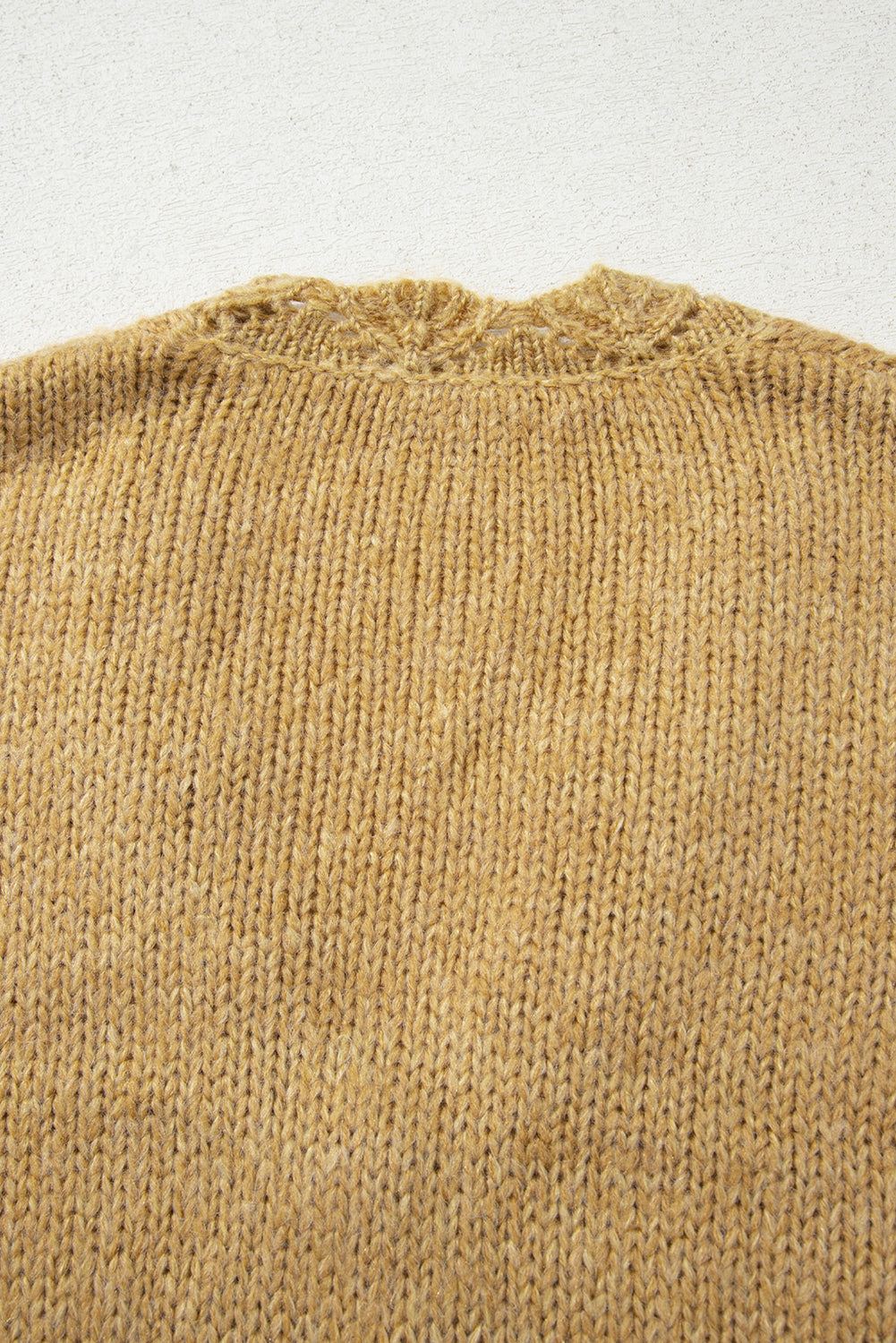 Scallop Lantern Sleeve V-Neck Button-Front Cropped Cardigan