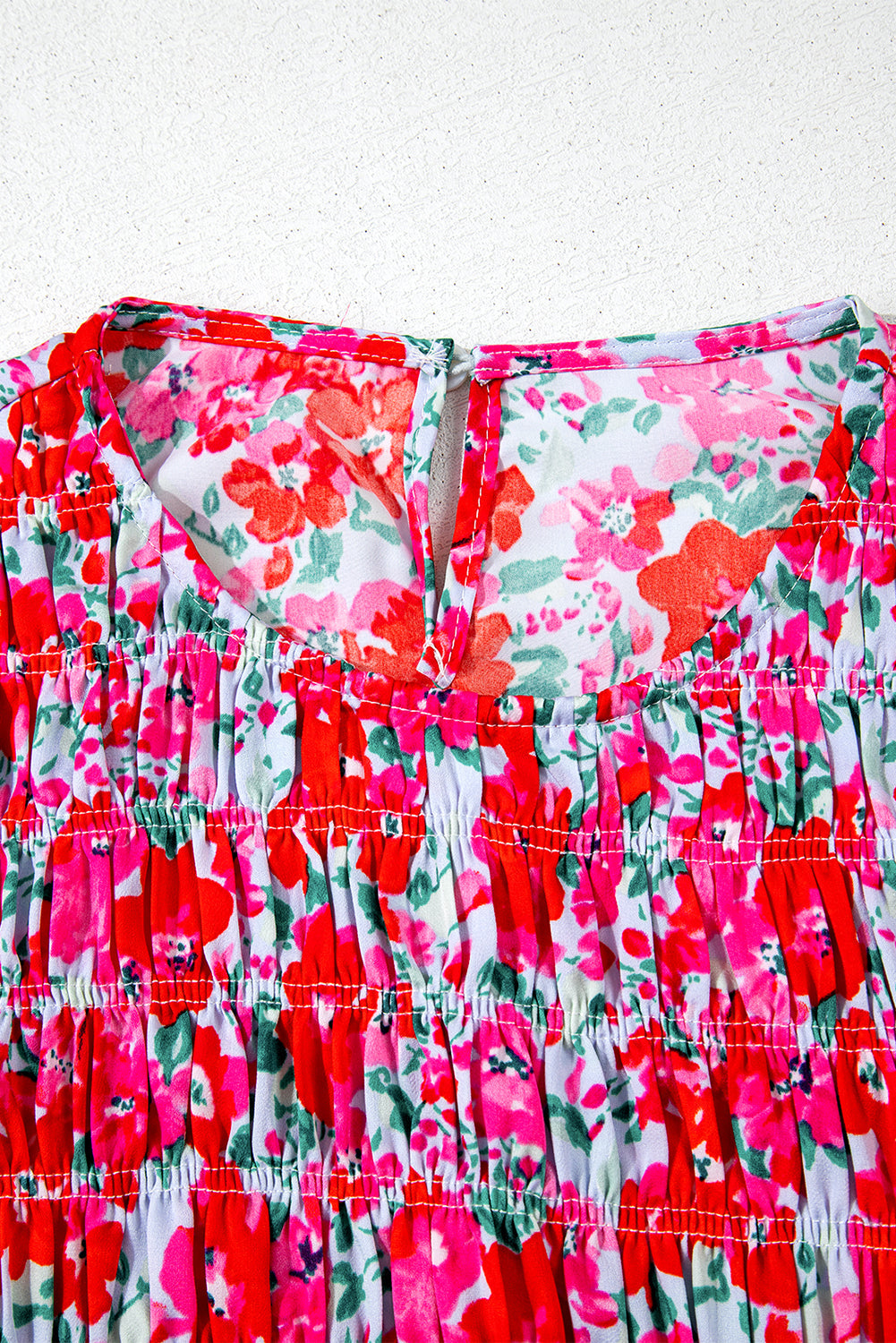 Floral Print Smocked Lantern Sleeve Tiered Maxi Dress