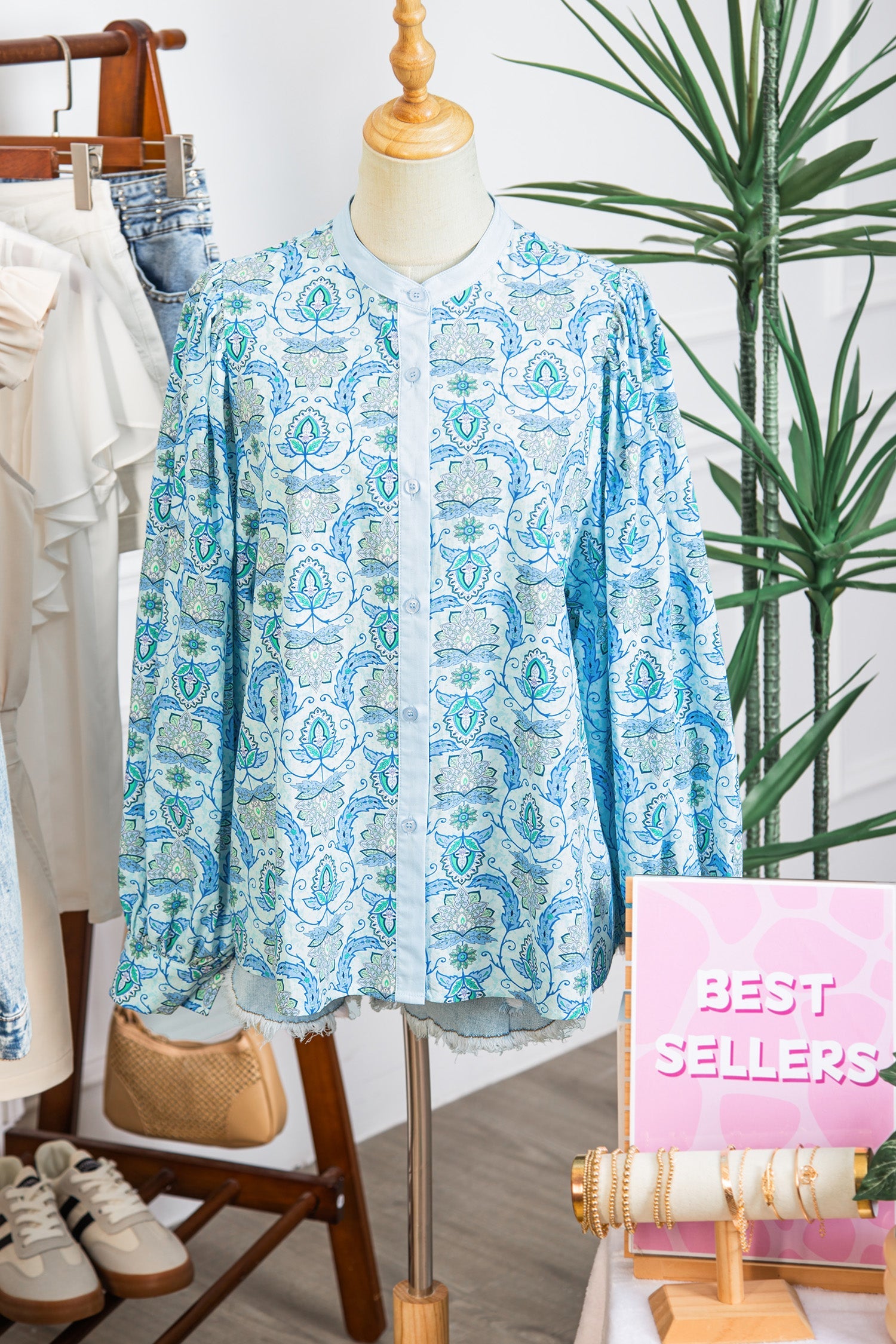Paisley Print Puff Sleeve Loose Shirt