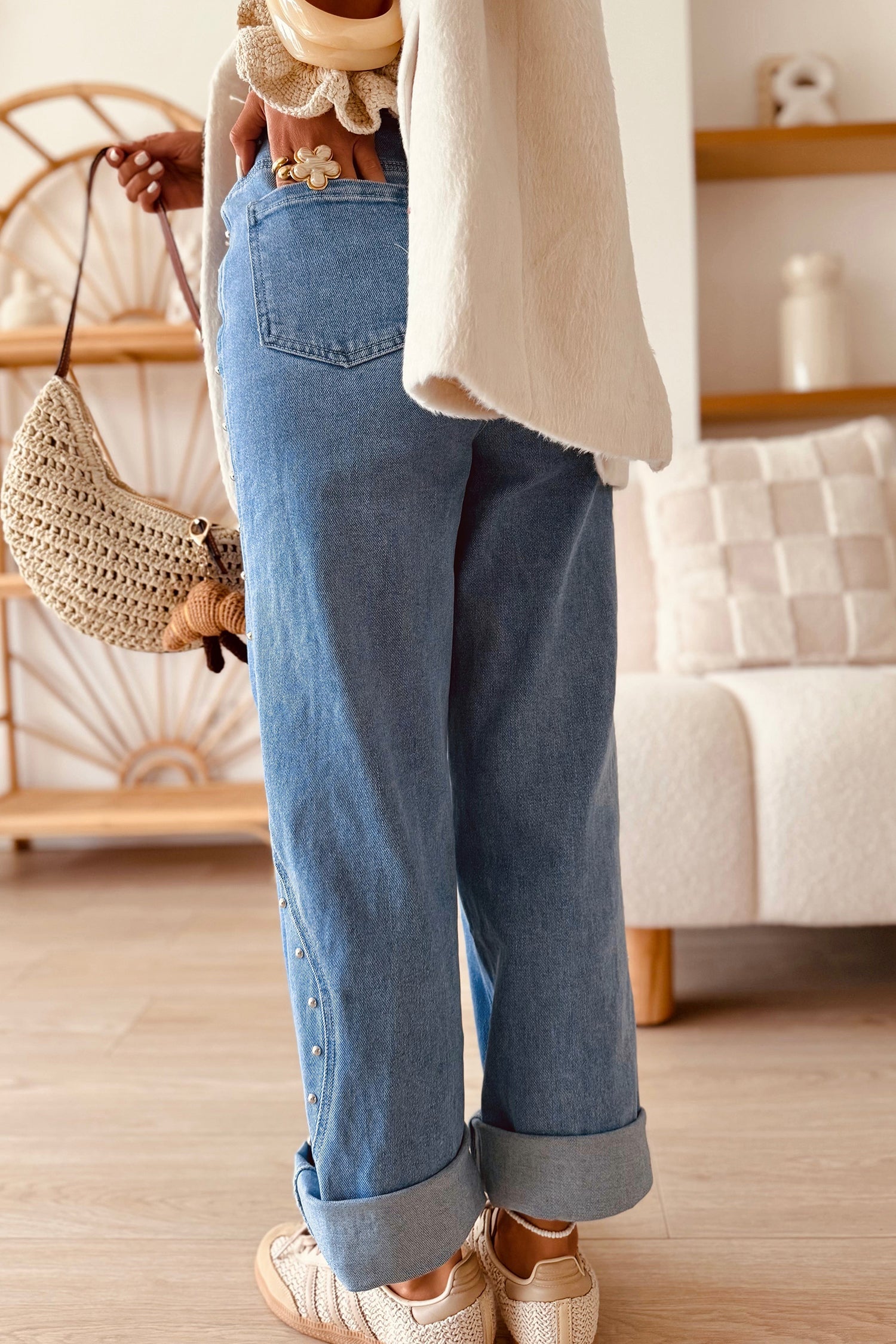 Dusk Blue Side Seam Rivet Detail Ankle Length Everyday Jeans