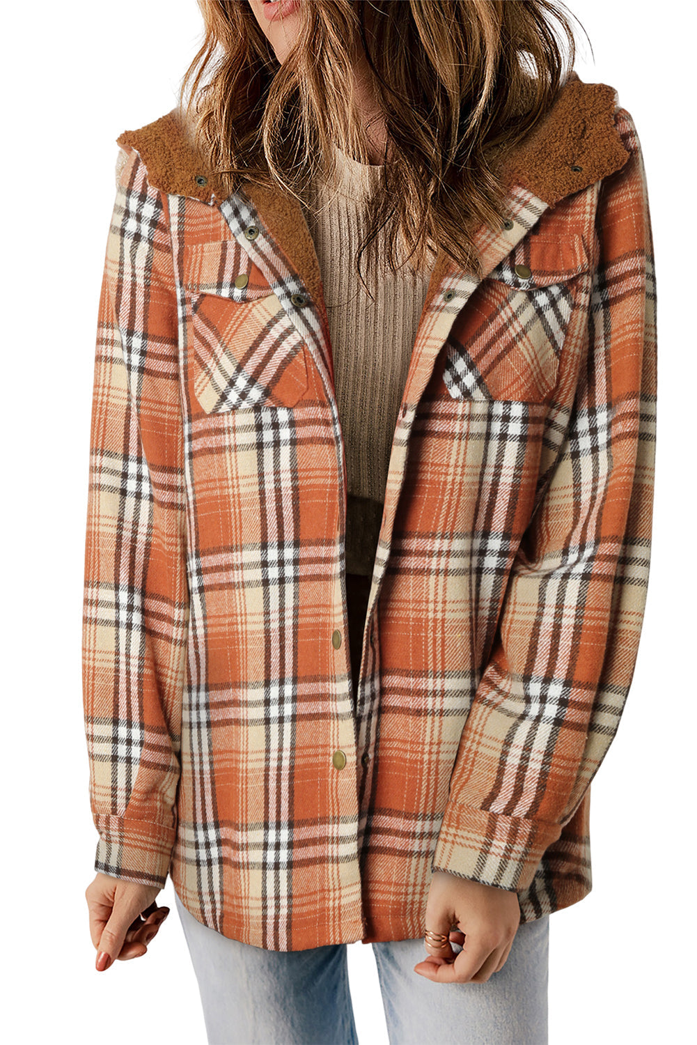 Shacket for Women Hooded Plaid Lined