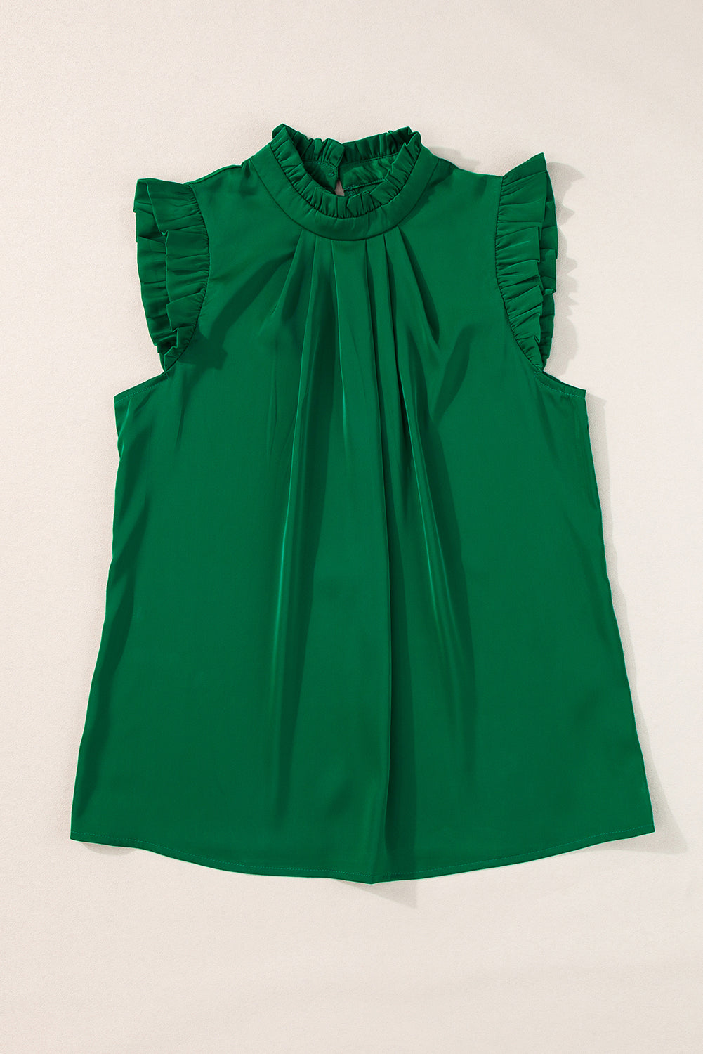 Women's Top with Trim Sleeveless Mock Frill-Trimmed