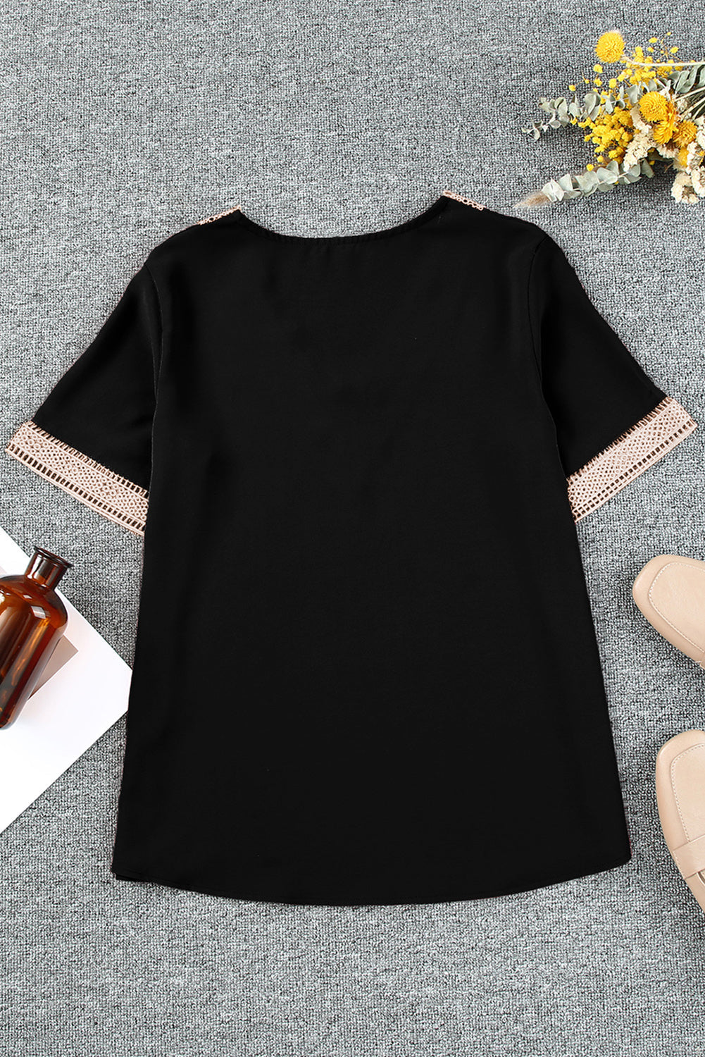 Women's Plus Size Lace-Trimmed Trim V Neck Top
