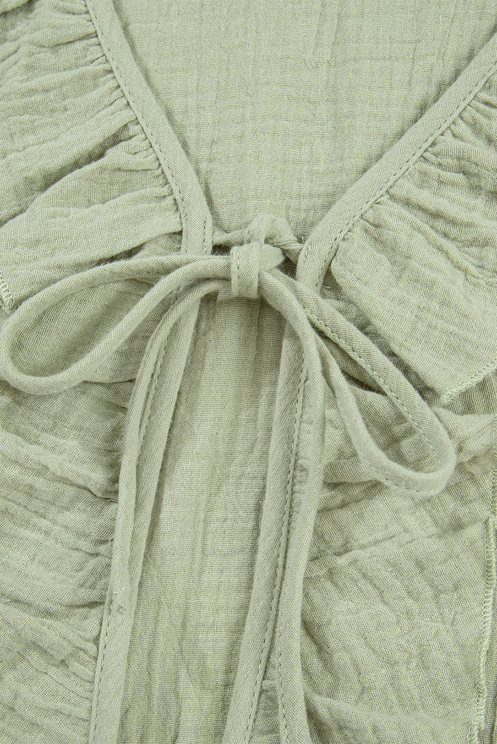 Bow Ruffle Tie Front Trim V-Neck Long-Sleeved Gauze Blouse