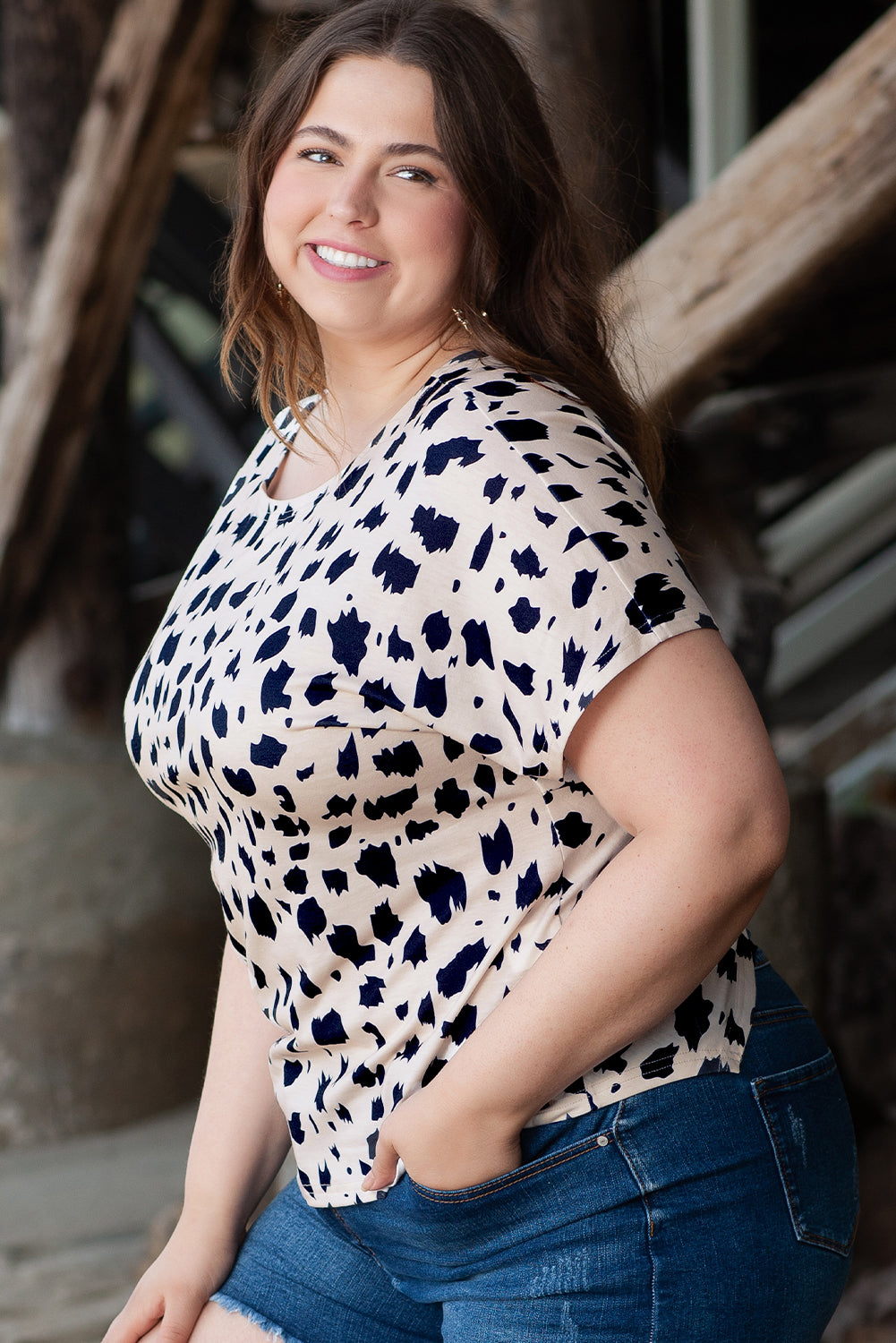 Top for Women Twist Plus Size Leopard-Print Print