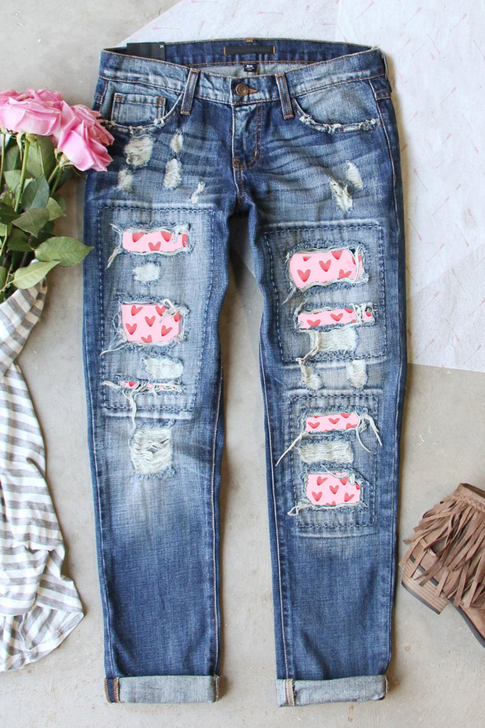 Women's Heart Patchwork Valentines Day Jeans