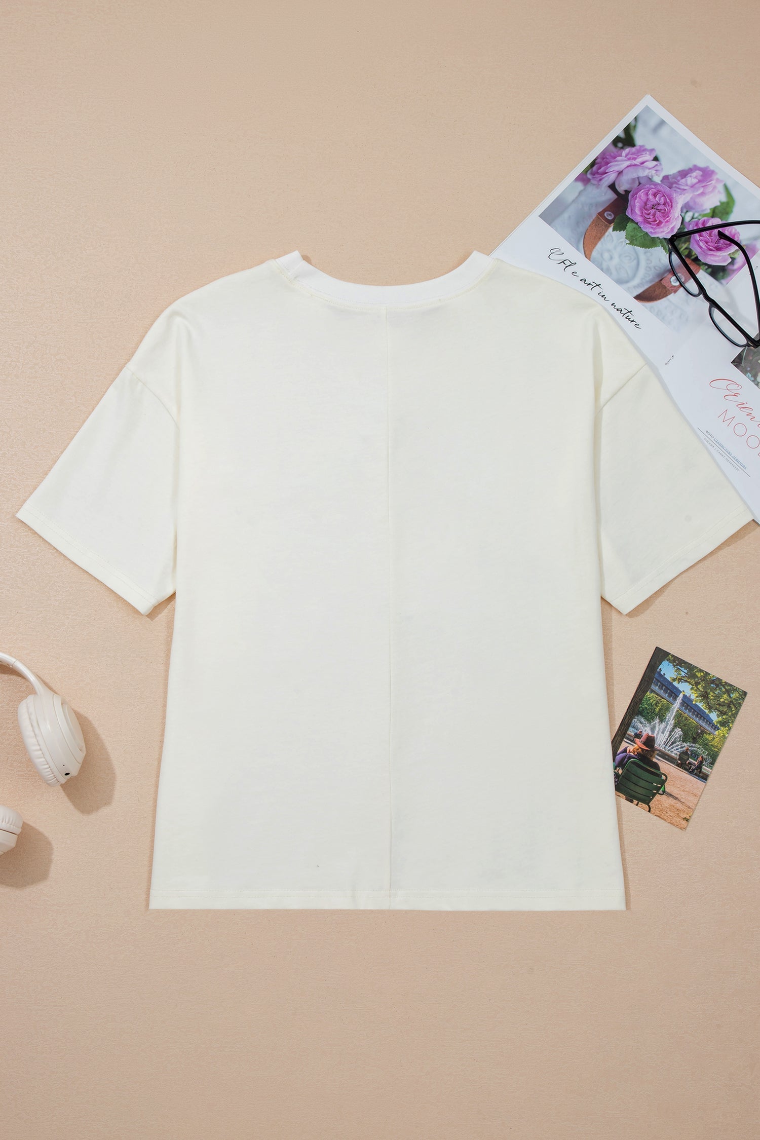 Cute Print Beige Star Stud Detail Cotton Jersey Top