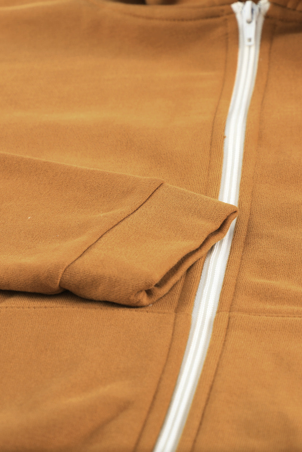 Women's Jacket with Zip-Front Pocket Drawcord Brown Hoodie