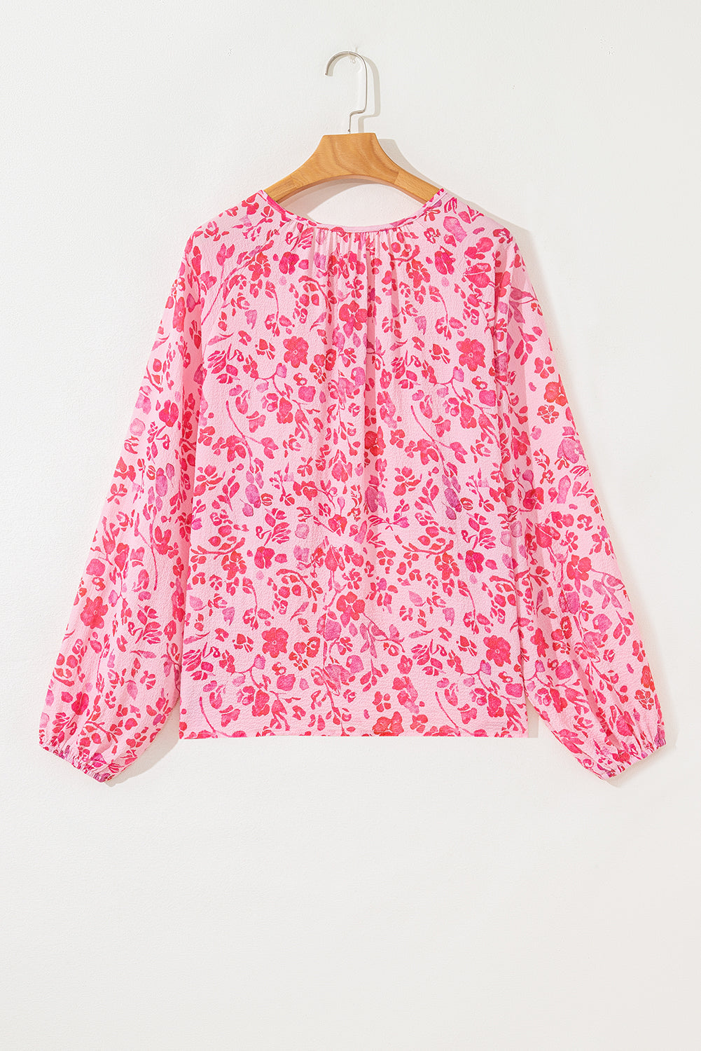 Sleeve Floral Puff Split Neck Lightweight Blouse