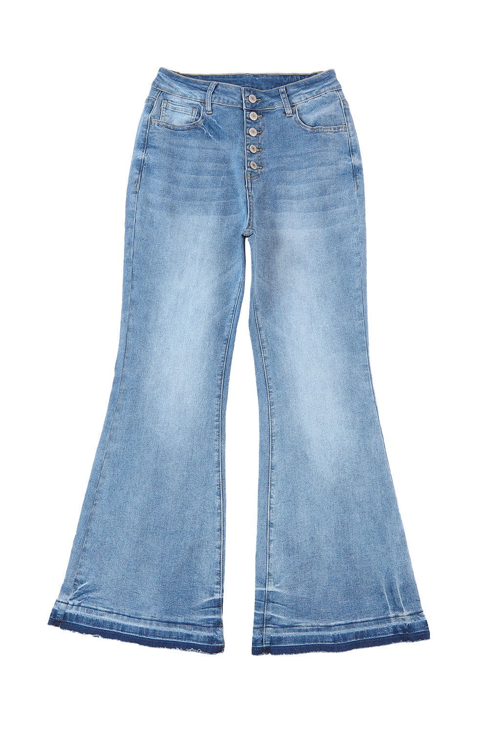 Women's High-Rise Button-Front Distressed Flared Jeans